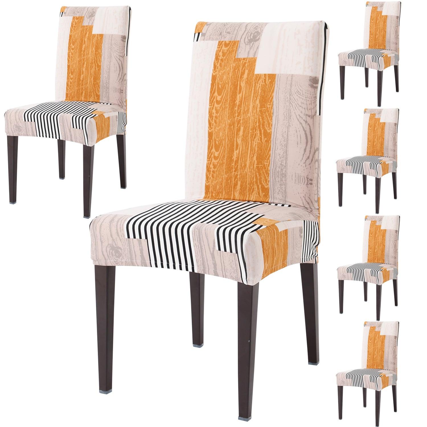 Ivory Linear lines dining chair covers set of 6