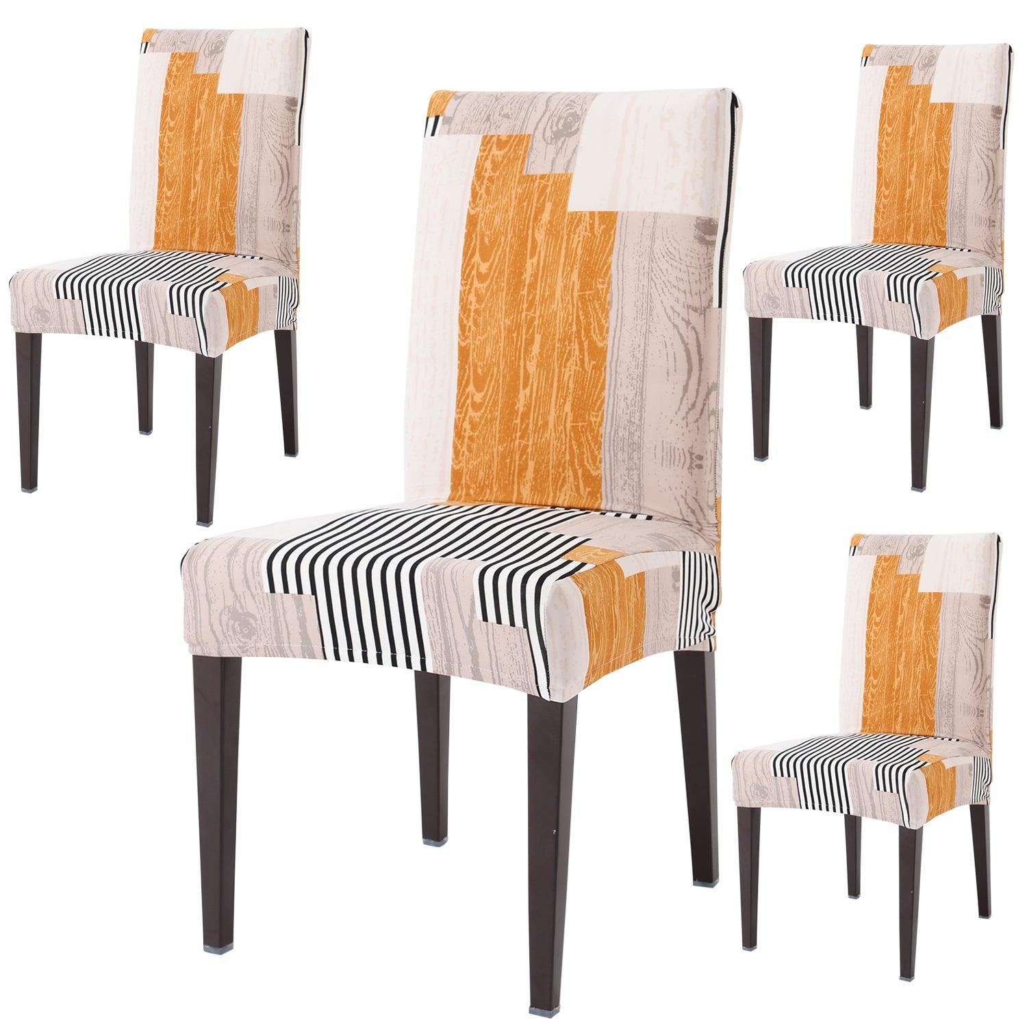 Ivory Linear lines dining chair covers set of 4