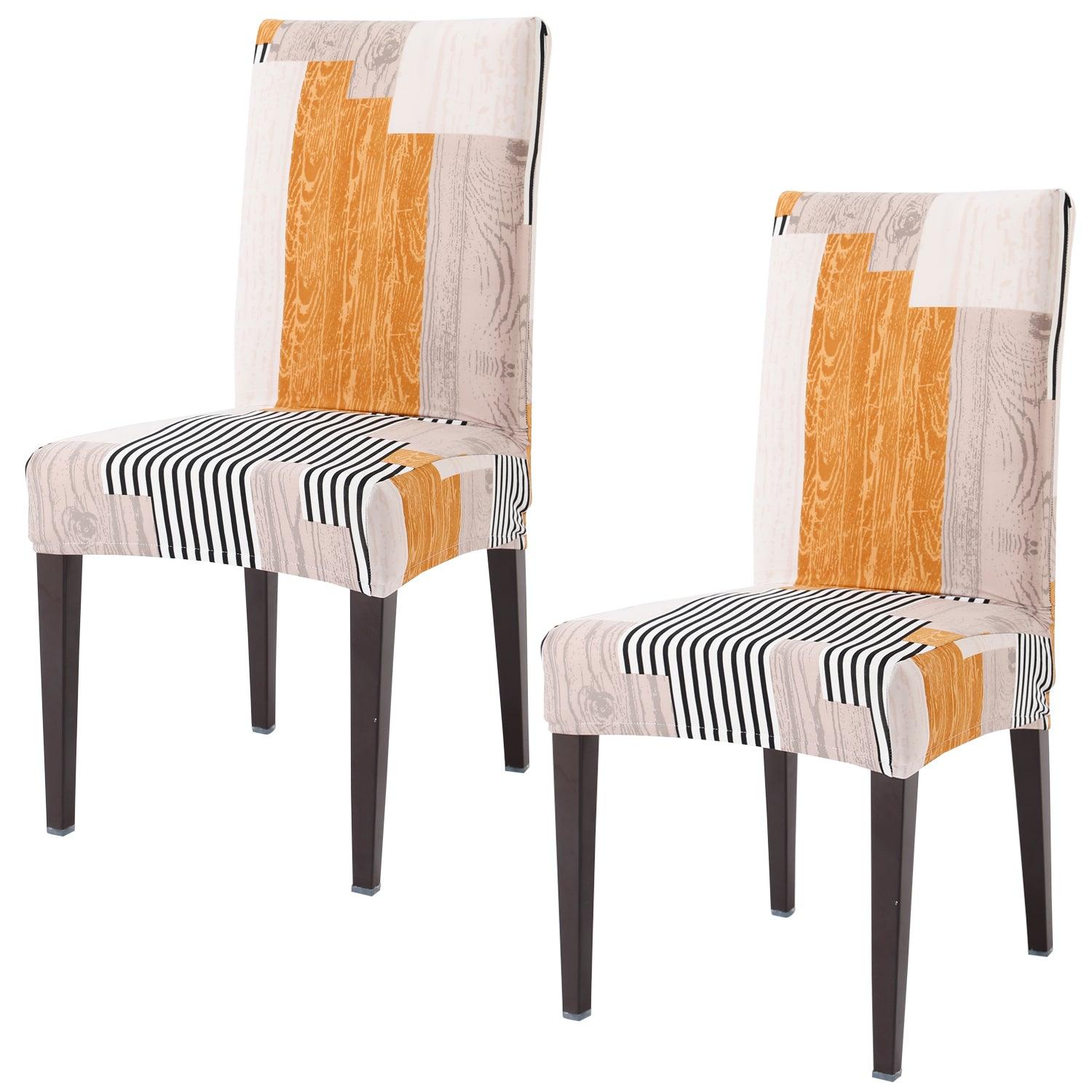 Ivory Linear lines elastic chair covers set of 2