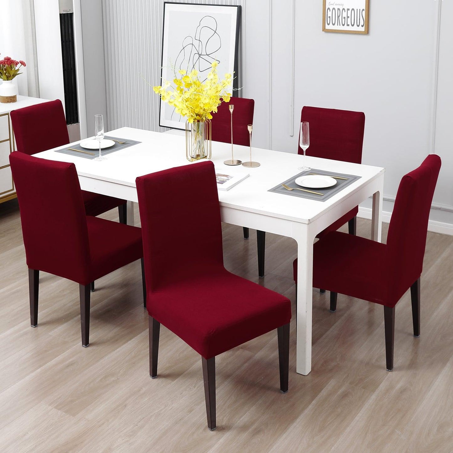 Maroon Print dining chair covers Set