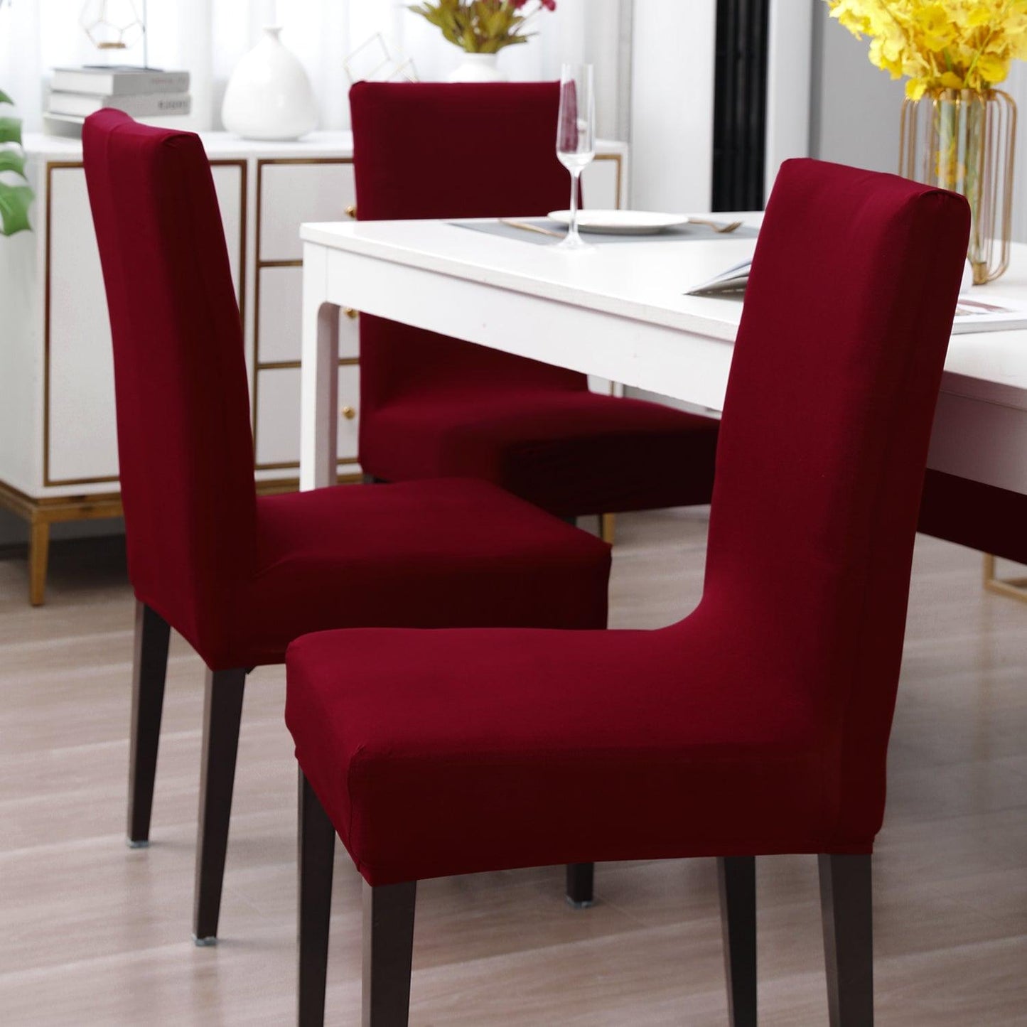 Maroon Print dining table chair covers