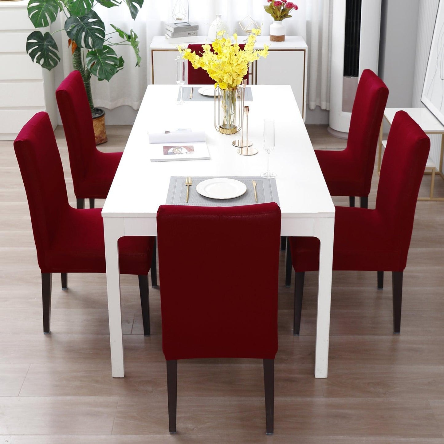 Maroon Print dining chair cover 6 seater