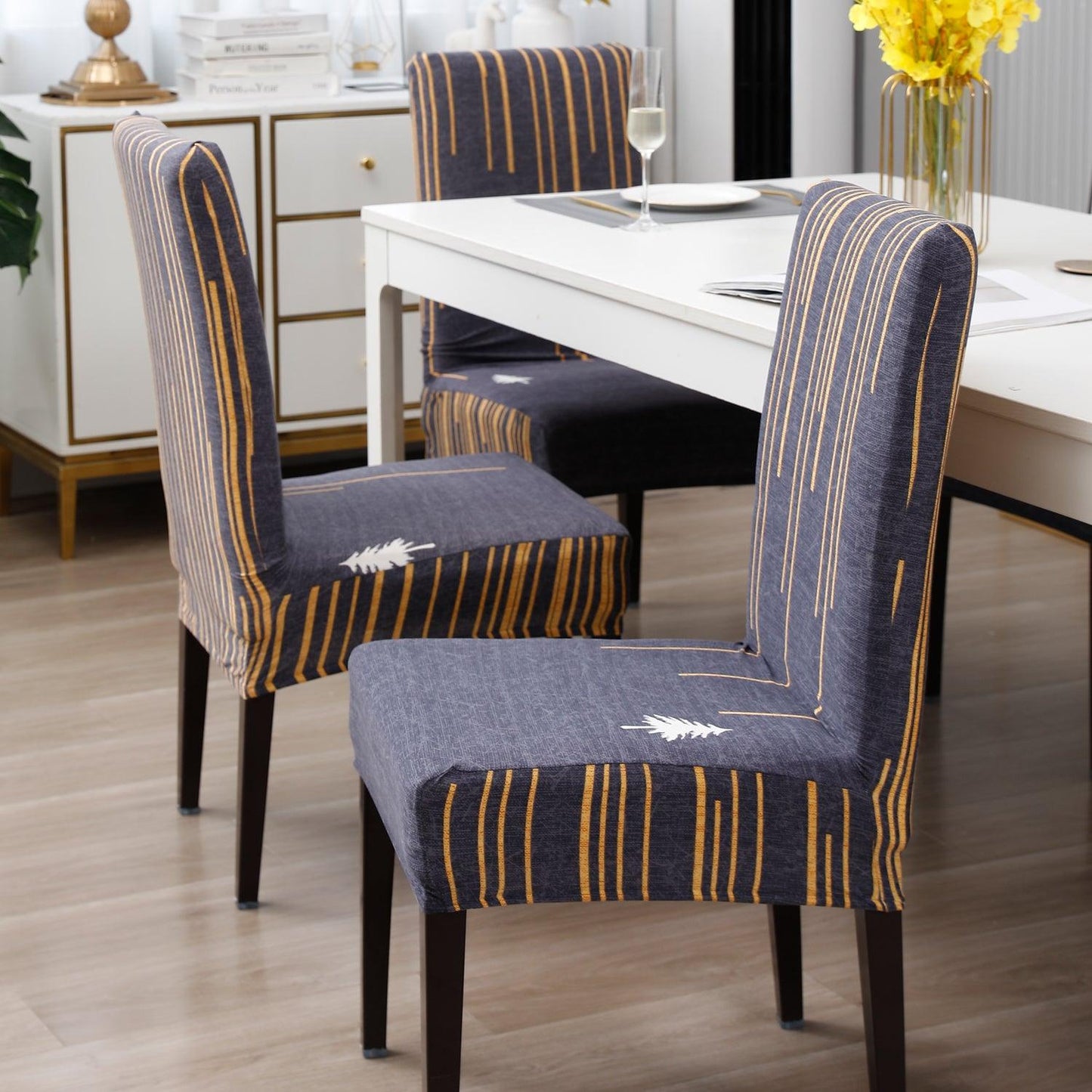 Midnight Blue lines Print elastic dining chair covers