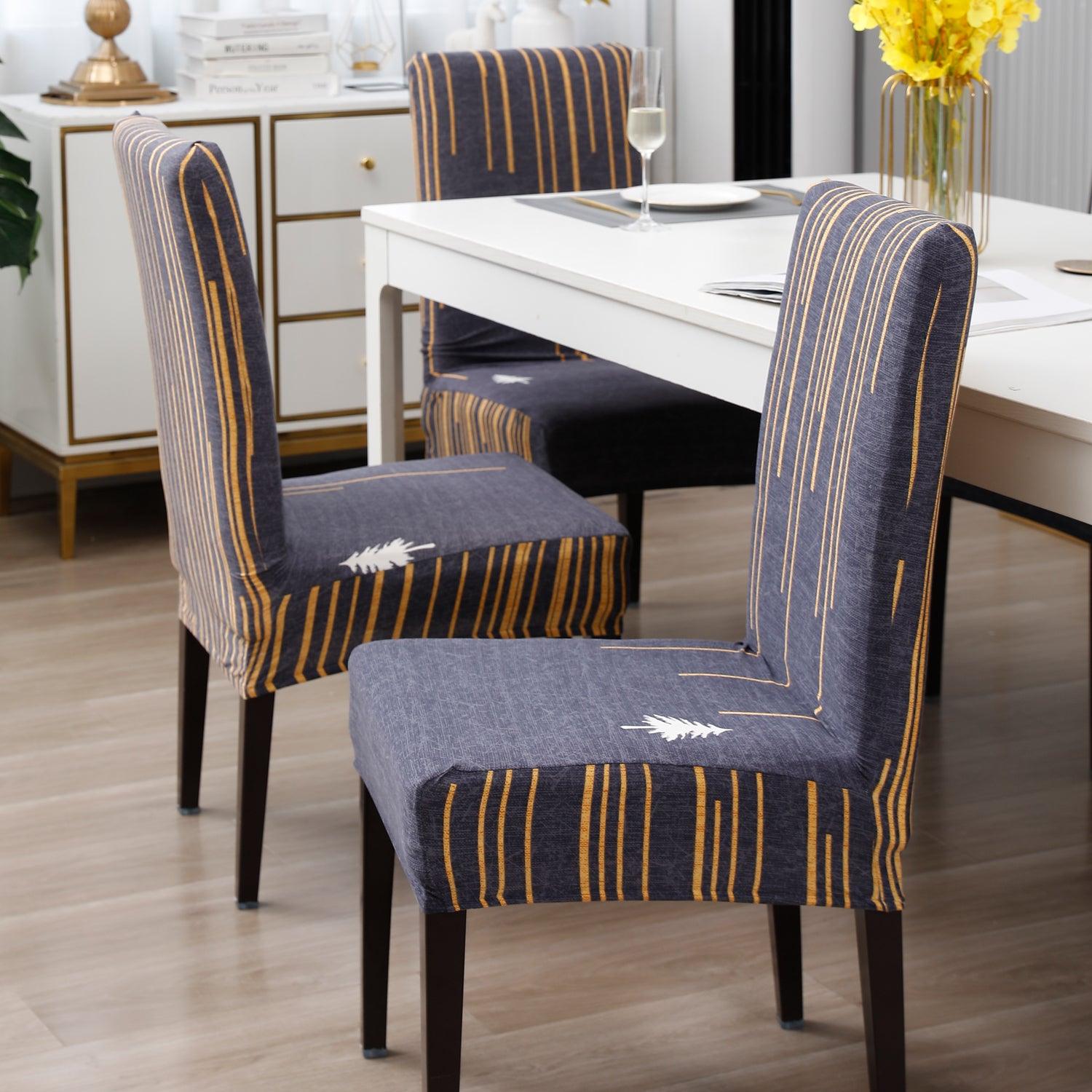 Midnight Blue lines Print elastic dining chair covers