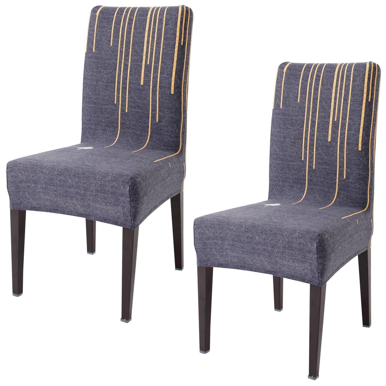 Midnight Blue lines Print elastic chair covers set of 2