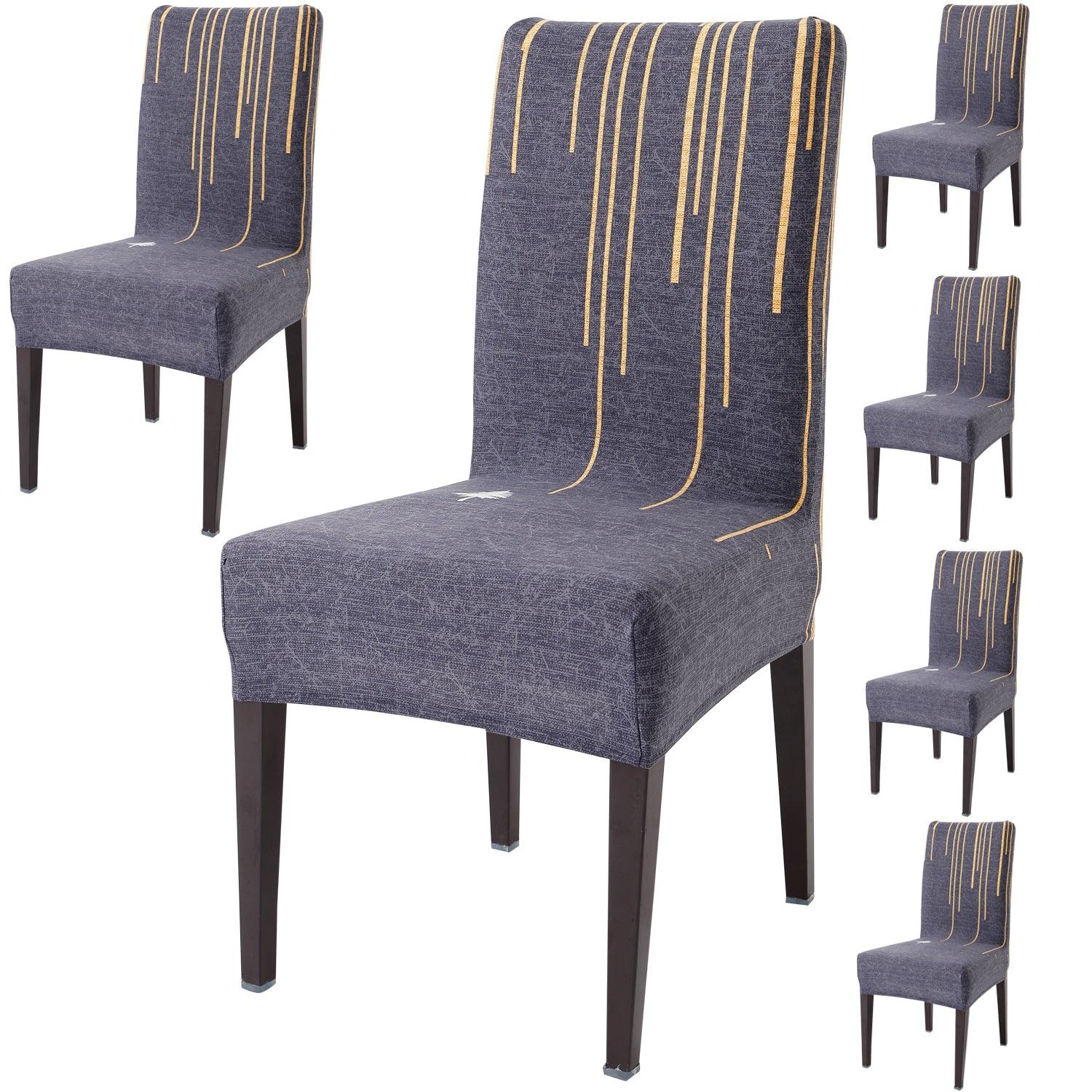 Midnight Blue lines Print dining chair covers set of 6