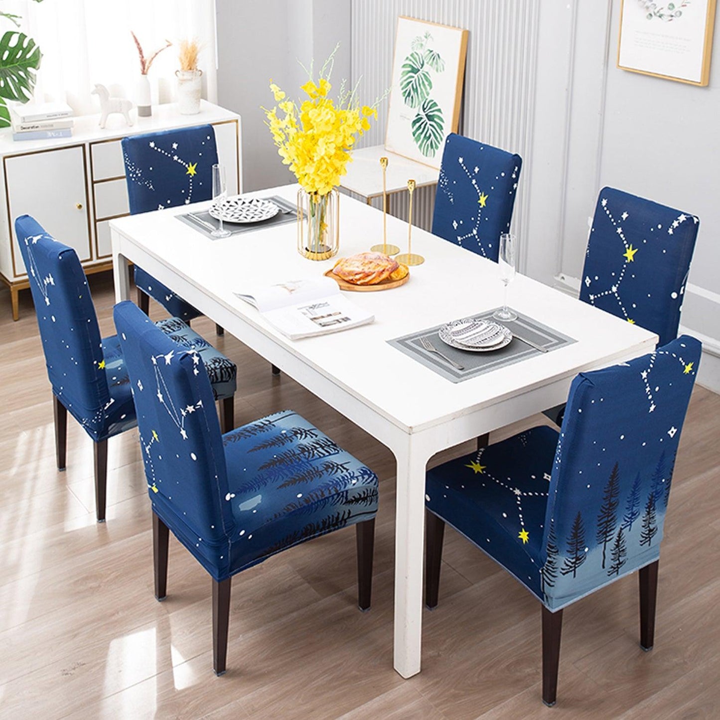Midnight Blue Star dining table chair covers
