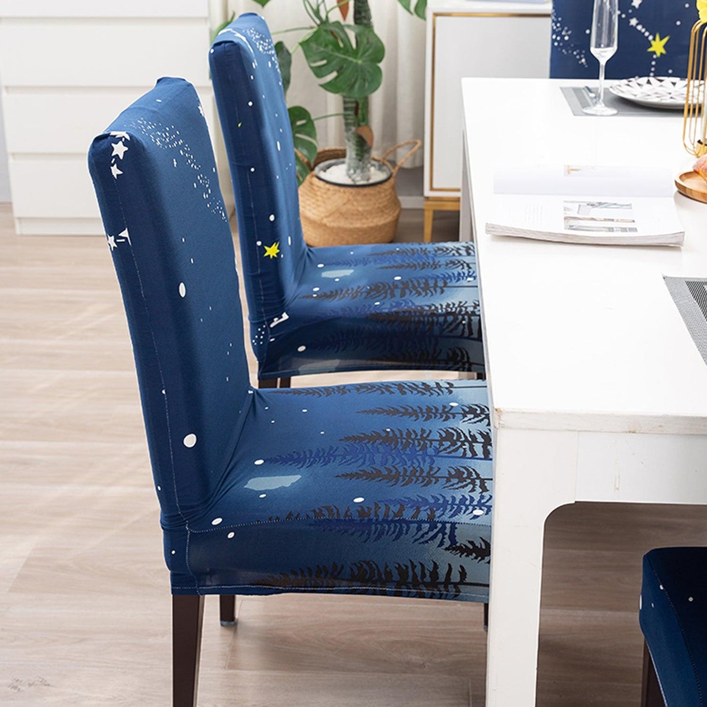 Midnight Blue Star elastic dining chair covers