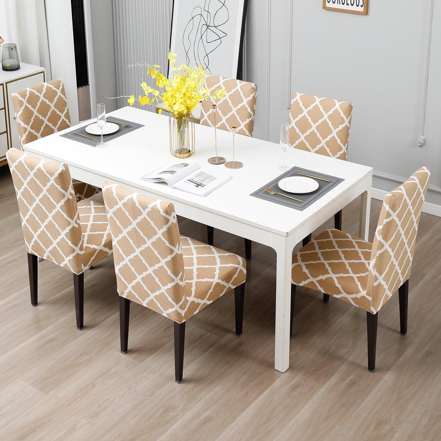 Moroccan Beige dining table chair covers