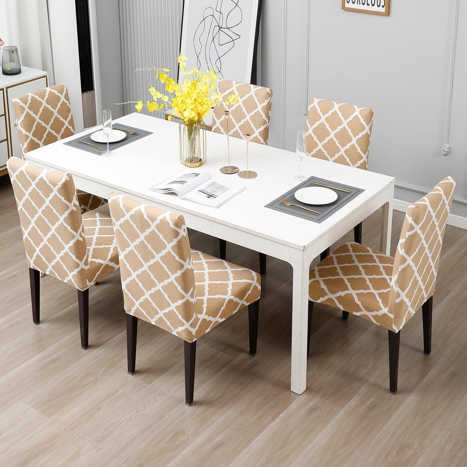 Moroccan Beige dining table chair covers