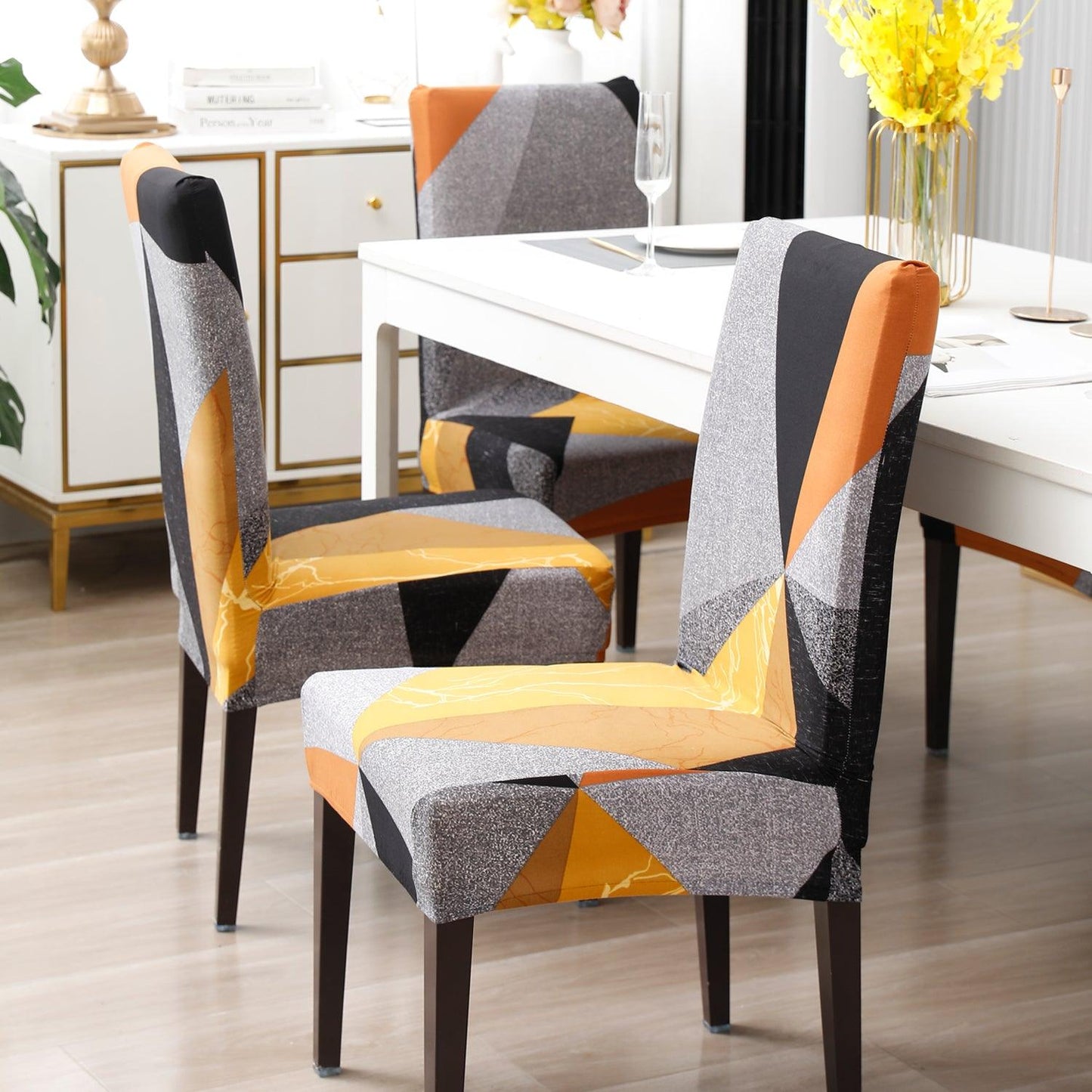 Multicolor Geometric Abstract Print elastic dining chair covers