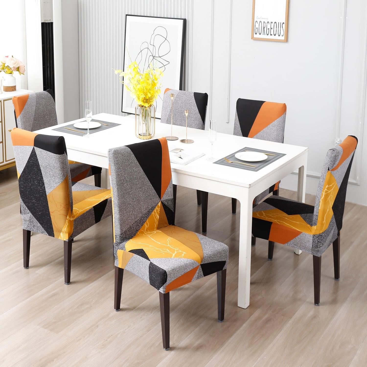 Multicolor Geometric Abstract Print dining chair cover 6 seater