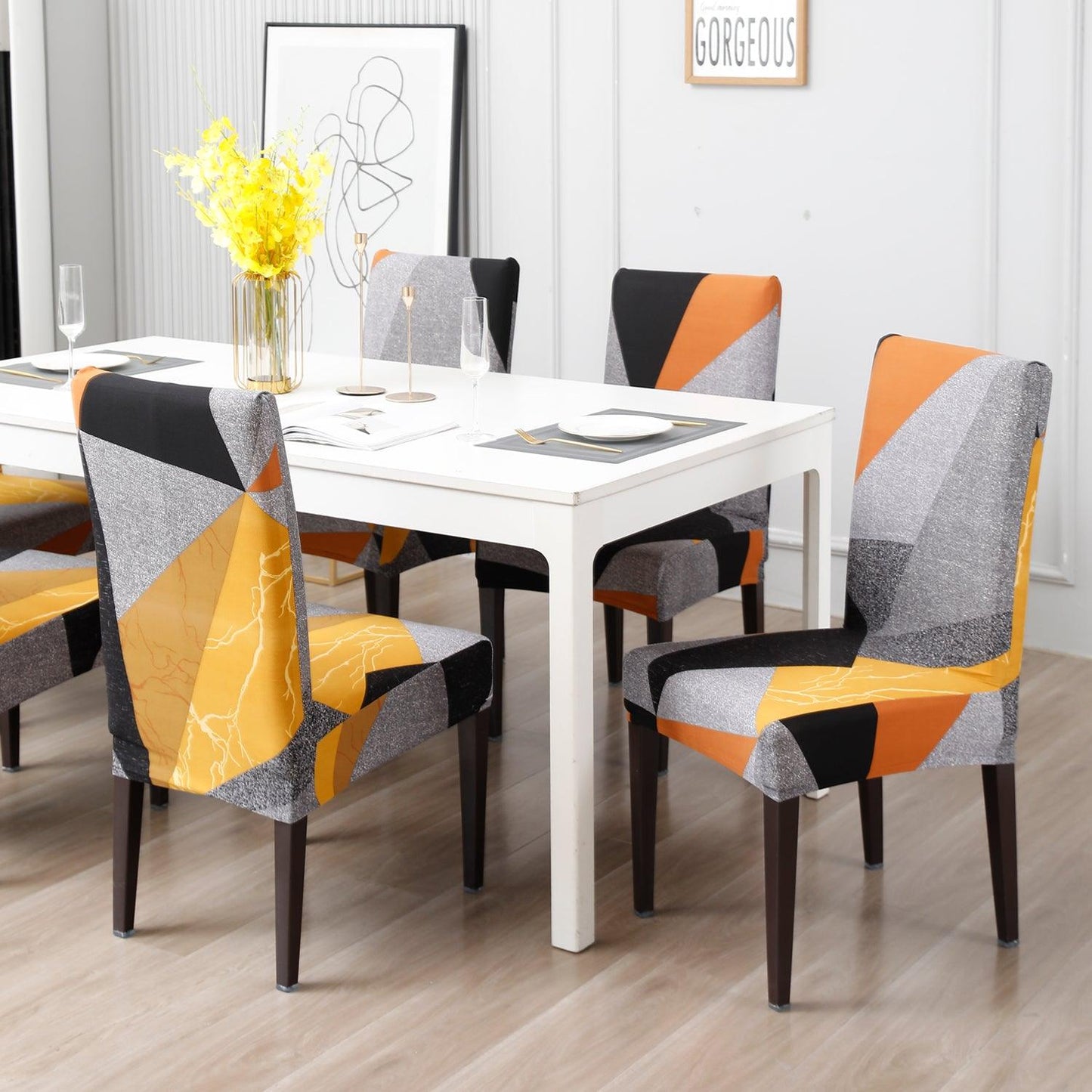 Multicolor Geometric Abstract Print stylish chair cover