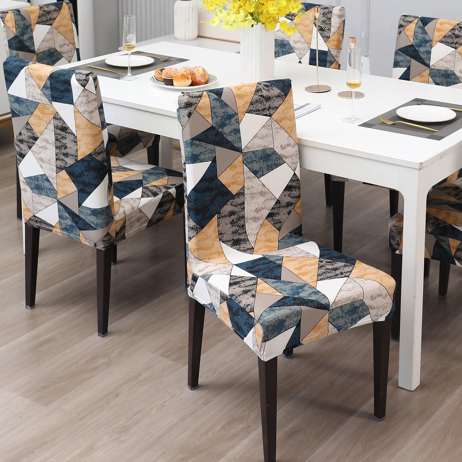 Multicolor Geometric print elastic dining chair covers | Hokipo