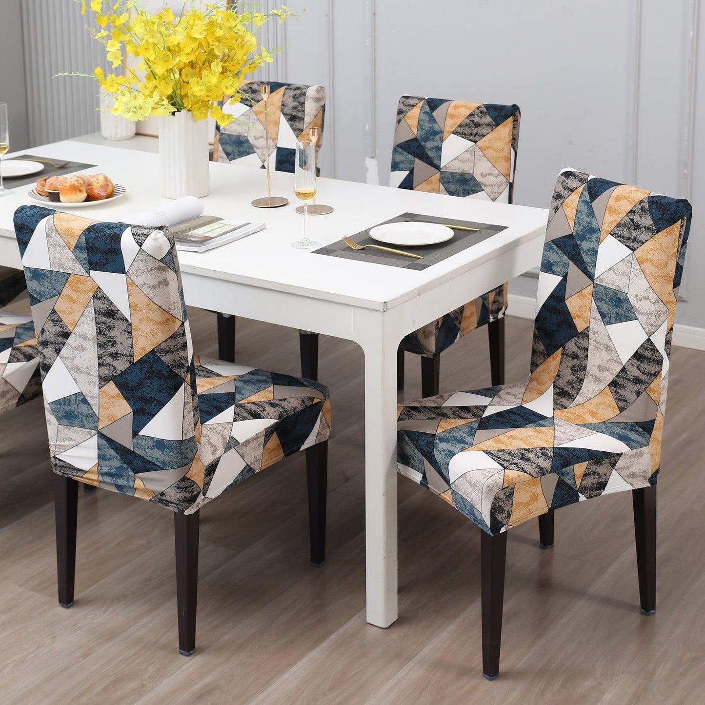 Multicolor Geometric print dining chair covers Set | Hokipo