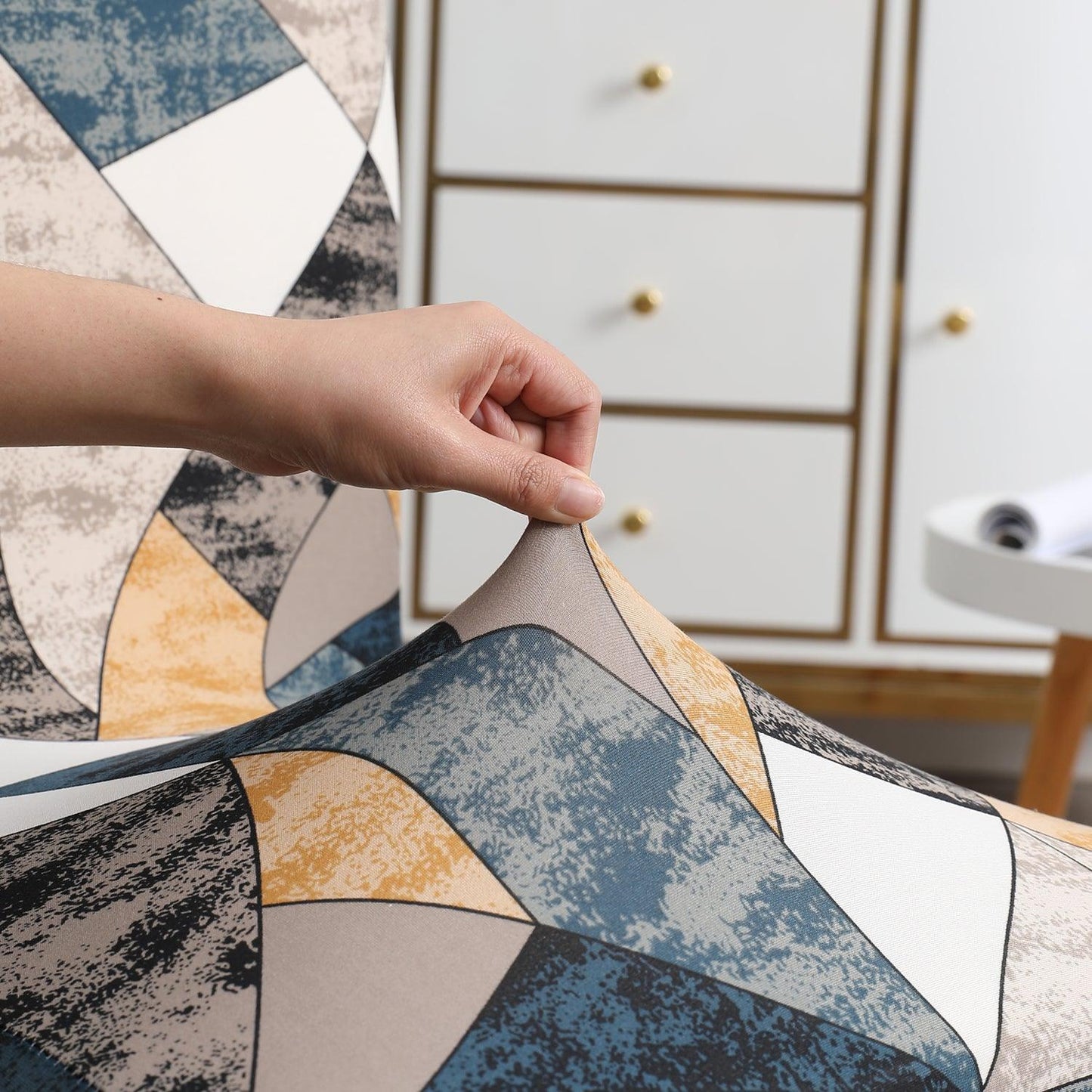Multicolor Geometric print stretchable dining chair covers | Hokipo