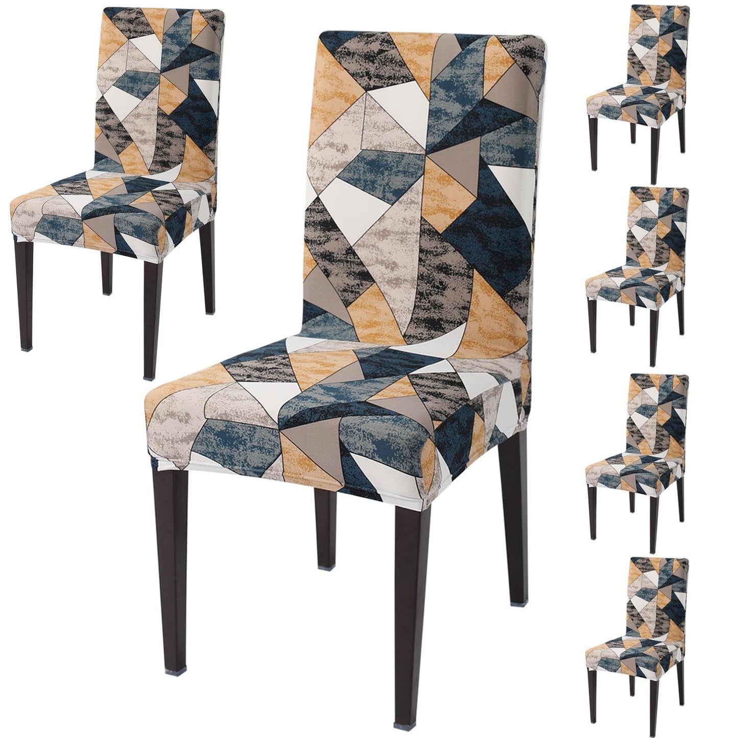 Multicolor Geometric print dining chair covers set of 6 | Hokipo