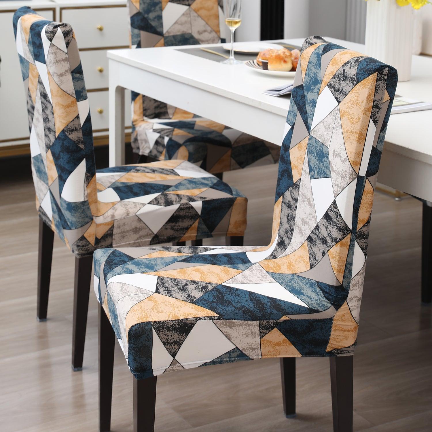 Multicolor Geometric print chair covers for dining chairs | Hokipo