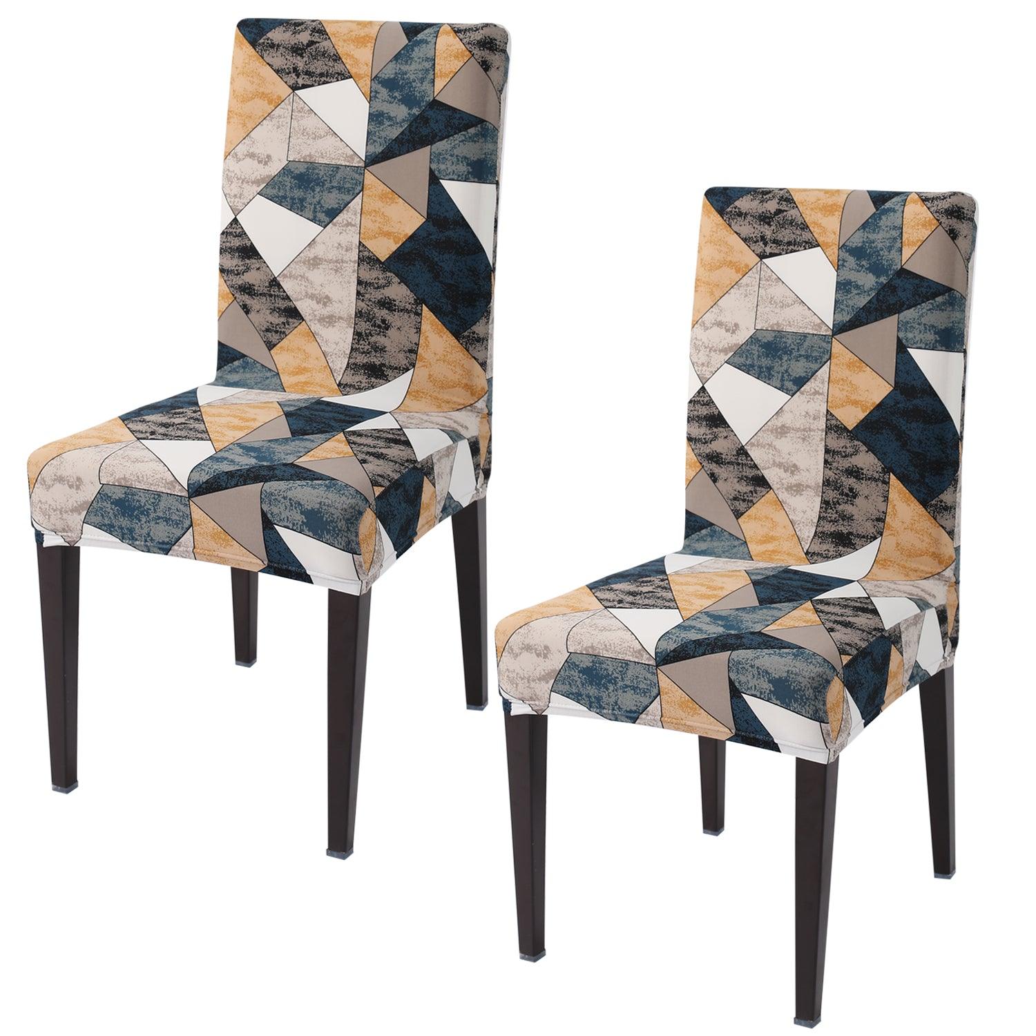 Multicolor Geometric print elastic chair covers set of 2 | Hokipo
