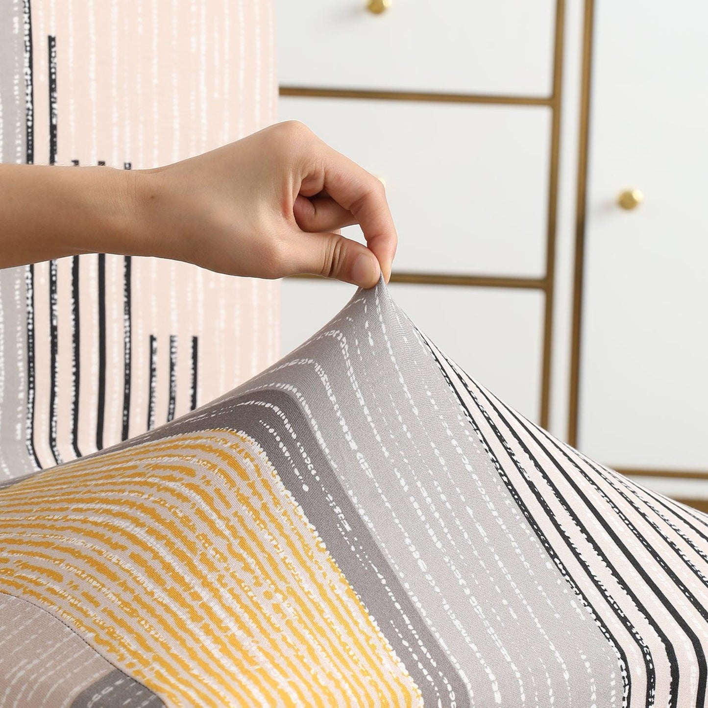 Multicolor linear lines stretchable dining chair covers