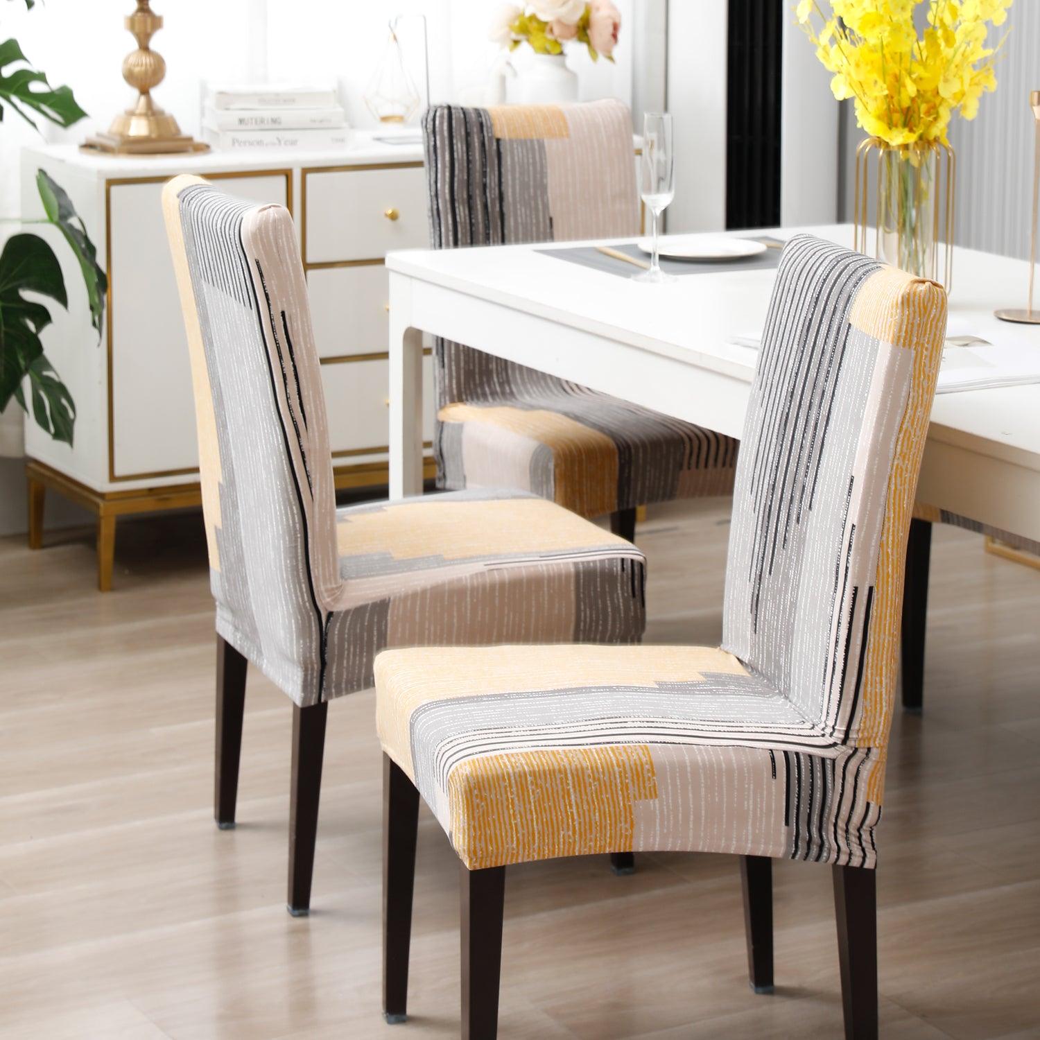 Multicolor linear lines dining chair cover 6 seater