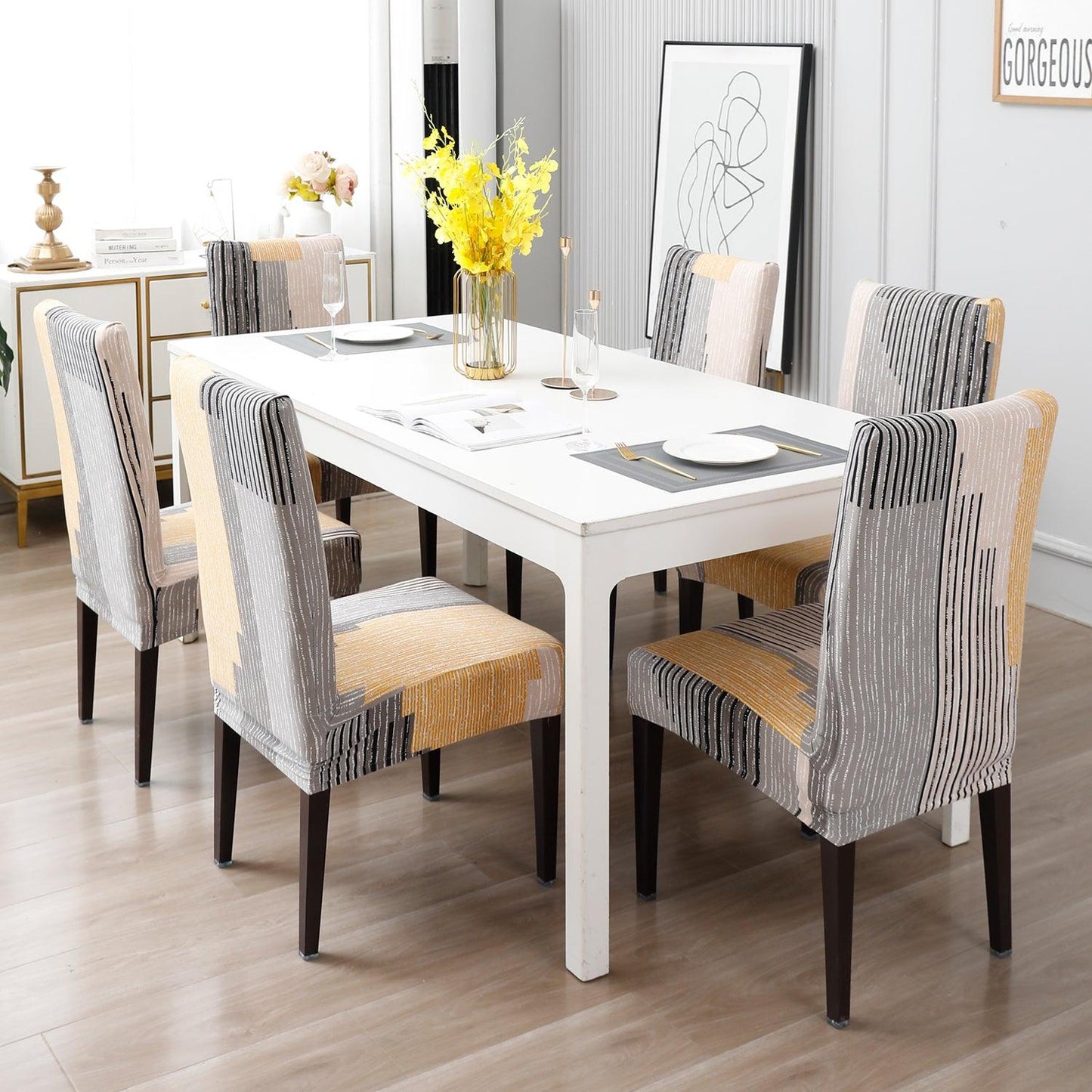 Multicolor linear lines chair Covers in set of 1,2,4, & 6 (edited)