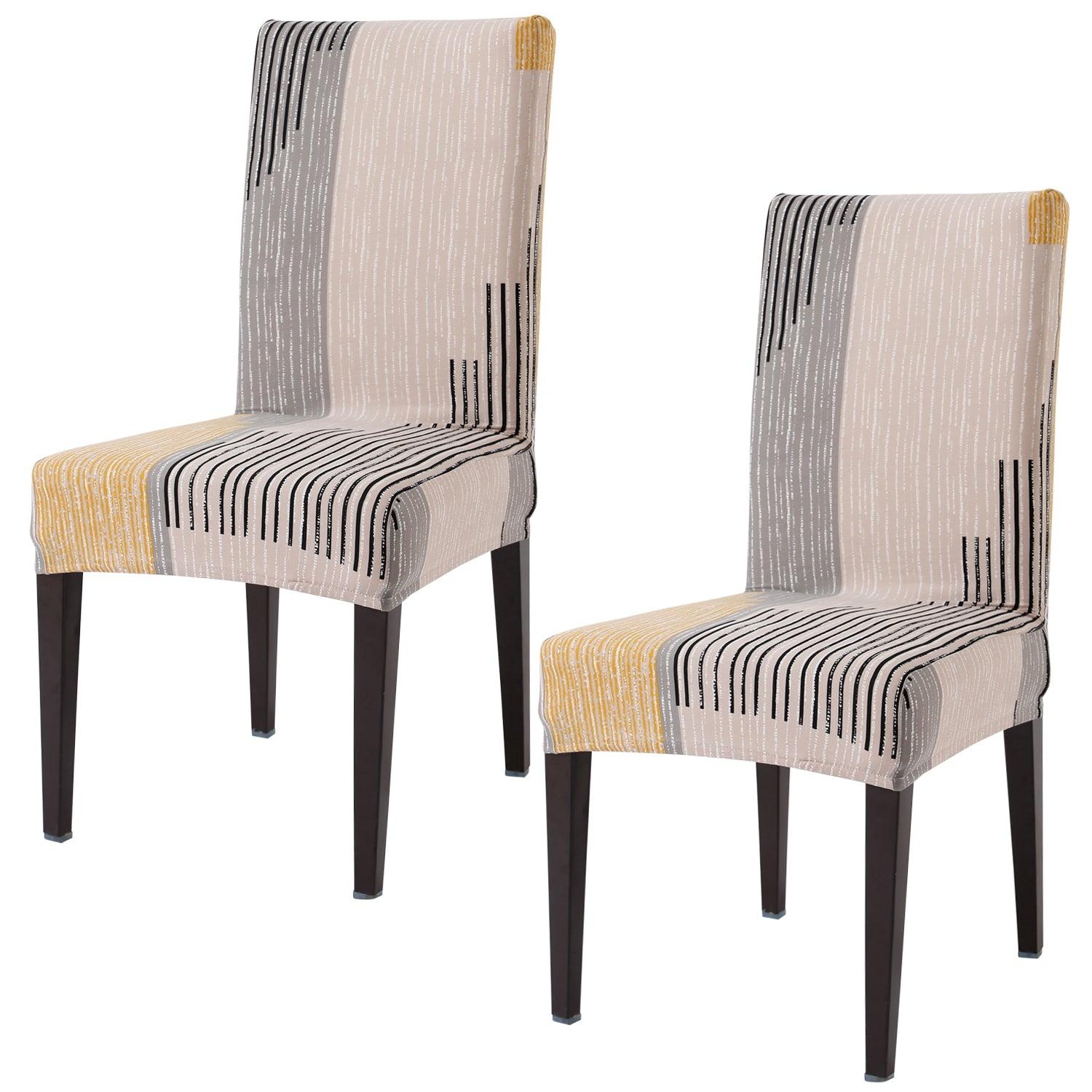 Multicolor linear lines elastic chair covers set of 2