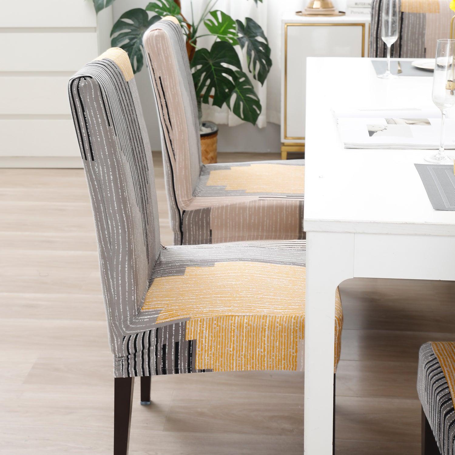 Multicolor linear lines Fully fitted dining chair cover set