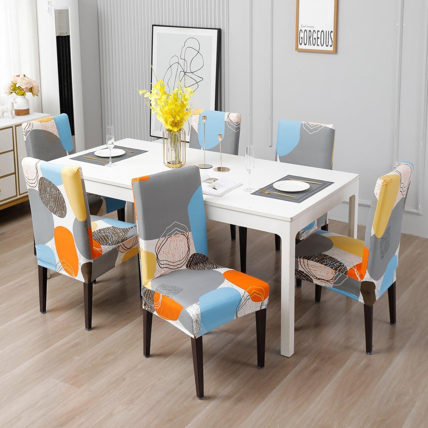 Multicolor Pebbles dining table chair covers