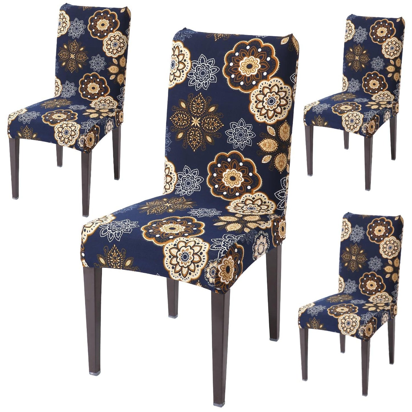 Navy Blue Mandala print dining chair covers set of 4 | Hokipo