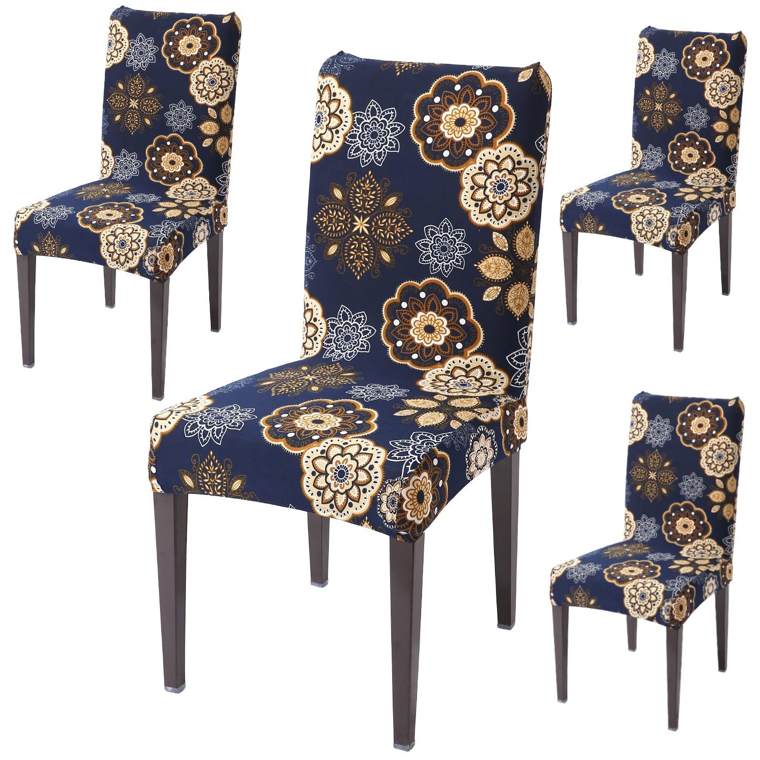 Navy Blue Mandala print dining chair covers set of 4 | Hokipo