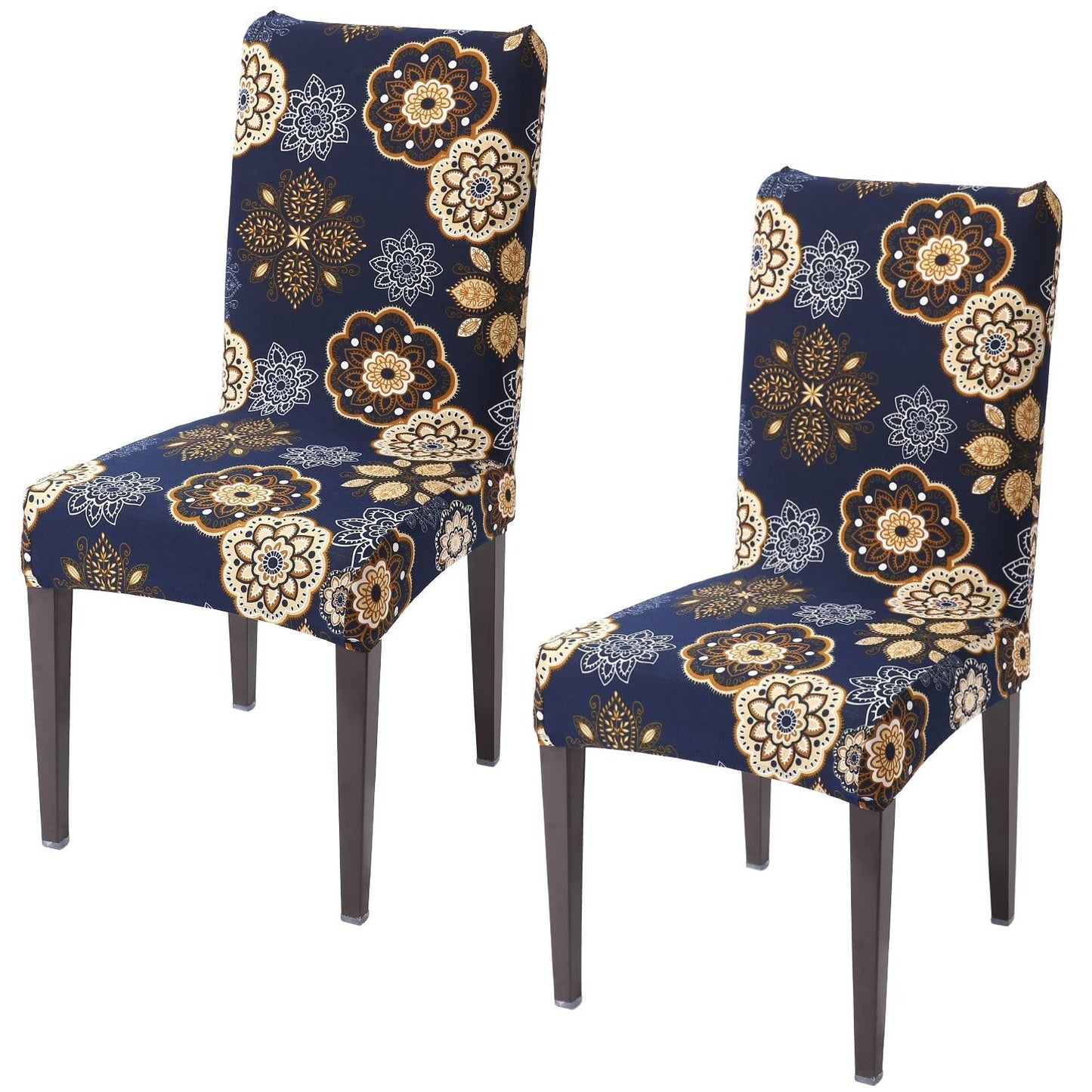 Navy Blue Mandala print elastic chair covers set of 2 | Hokipo
