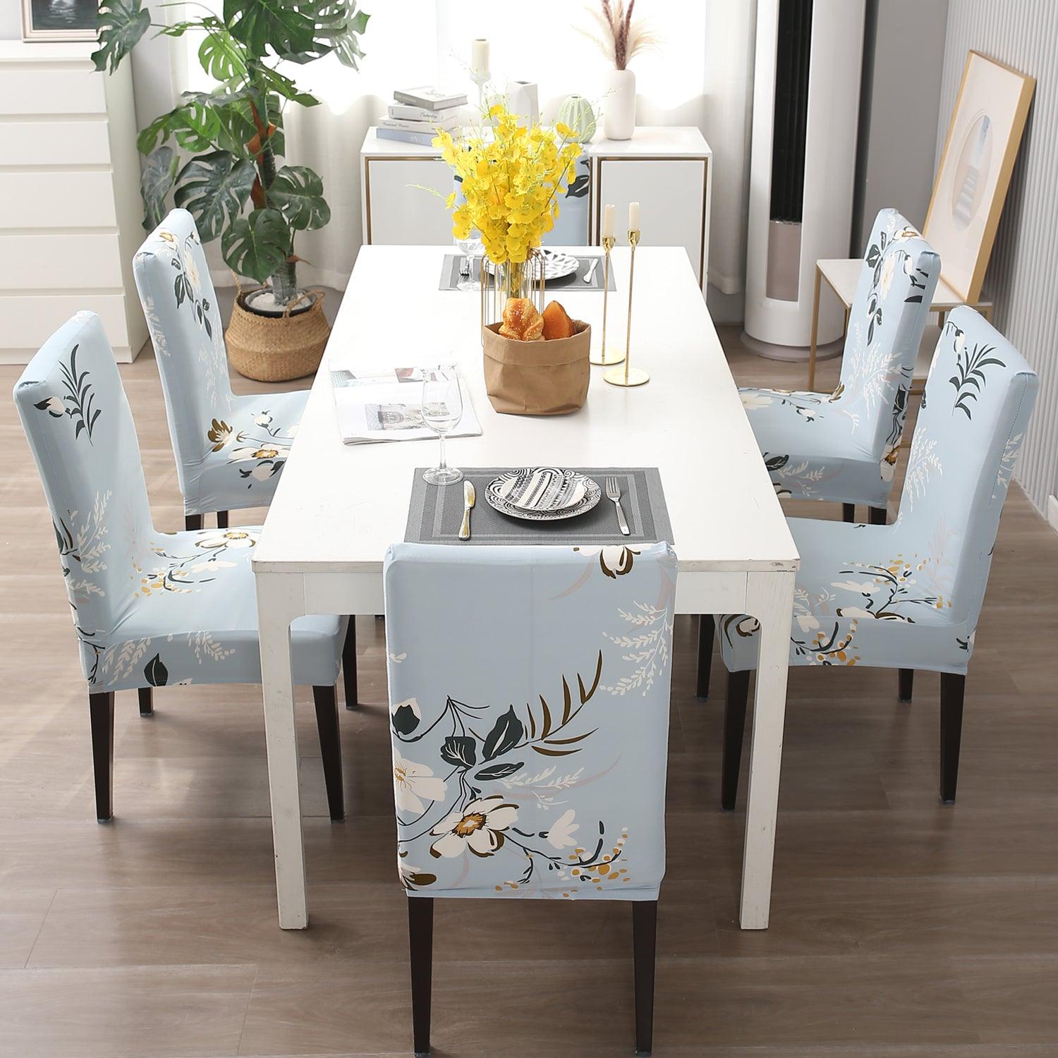 Pastel Blue Flowers dining chair covers Set