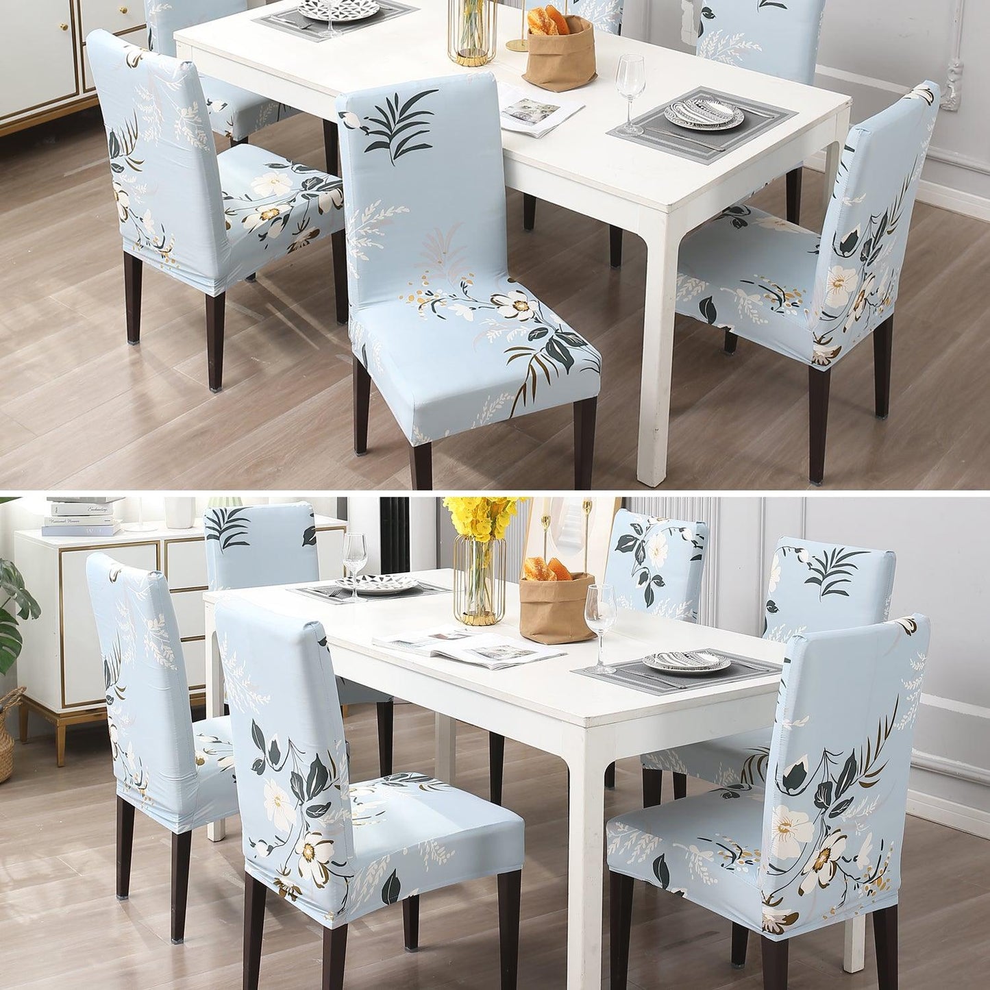 Pastel Blue Flowers dining table chair covers