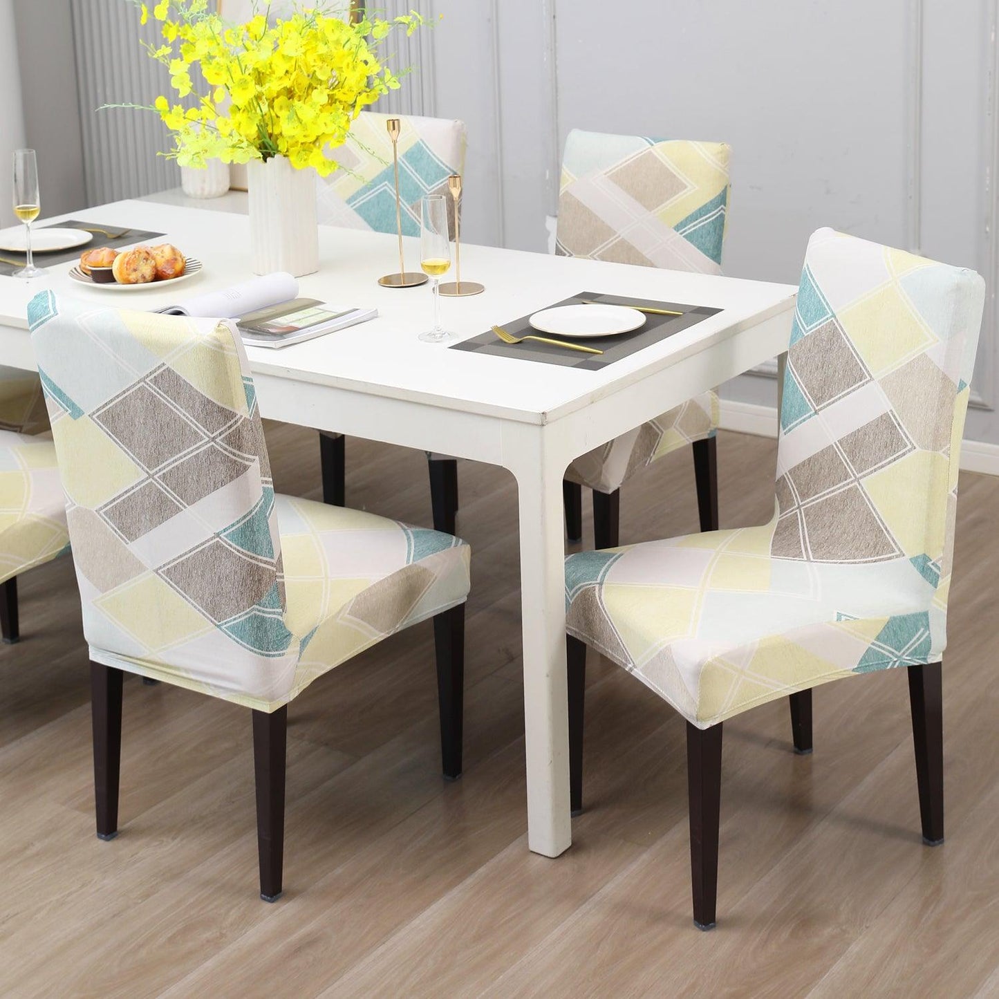 Pastel Diamond print chair covers for dining chairs | Hokipo