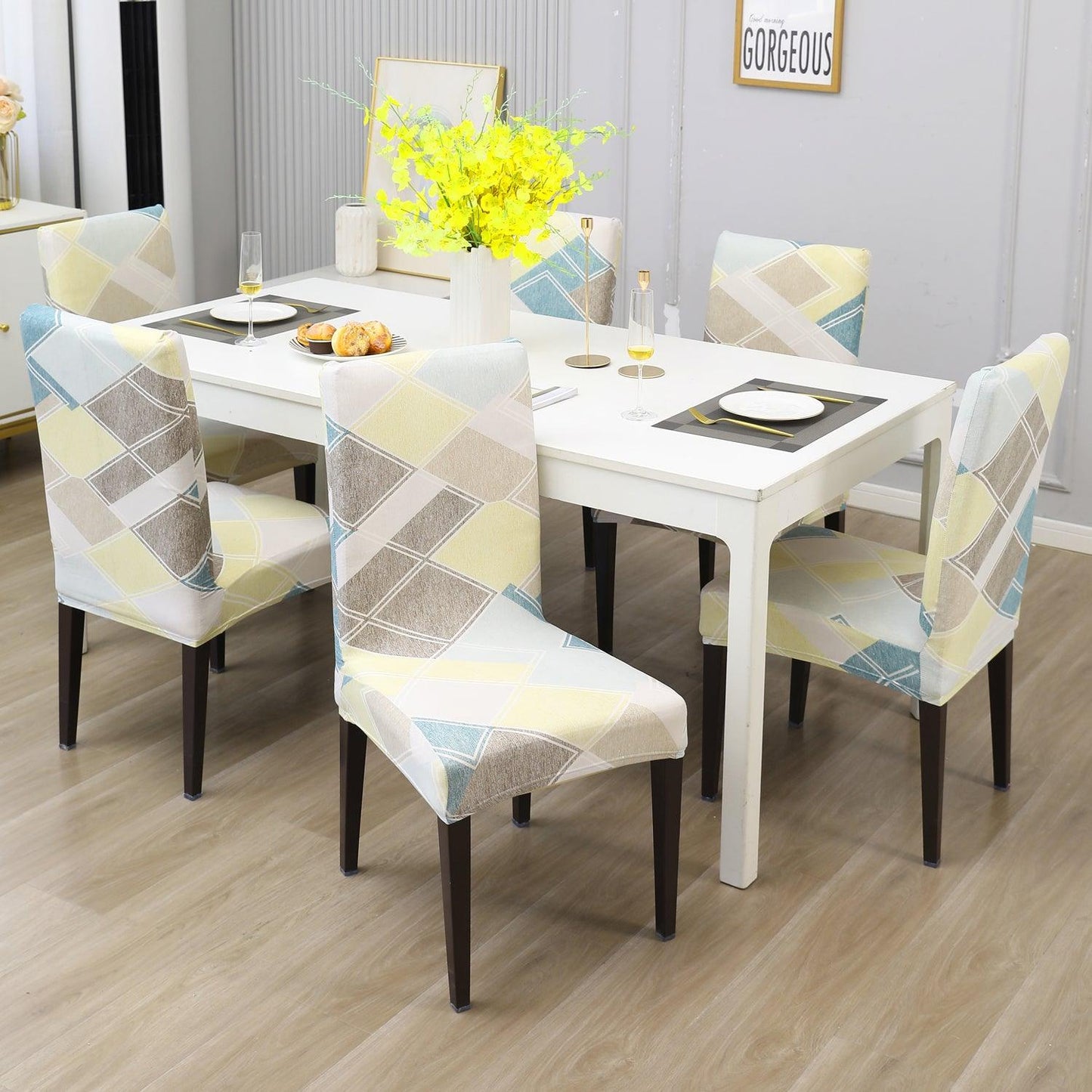 Pastel Diamond print elastic dining chair covers | Hokipo