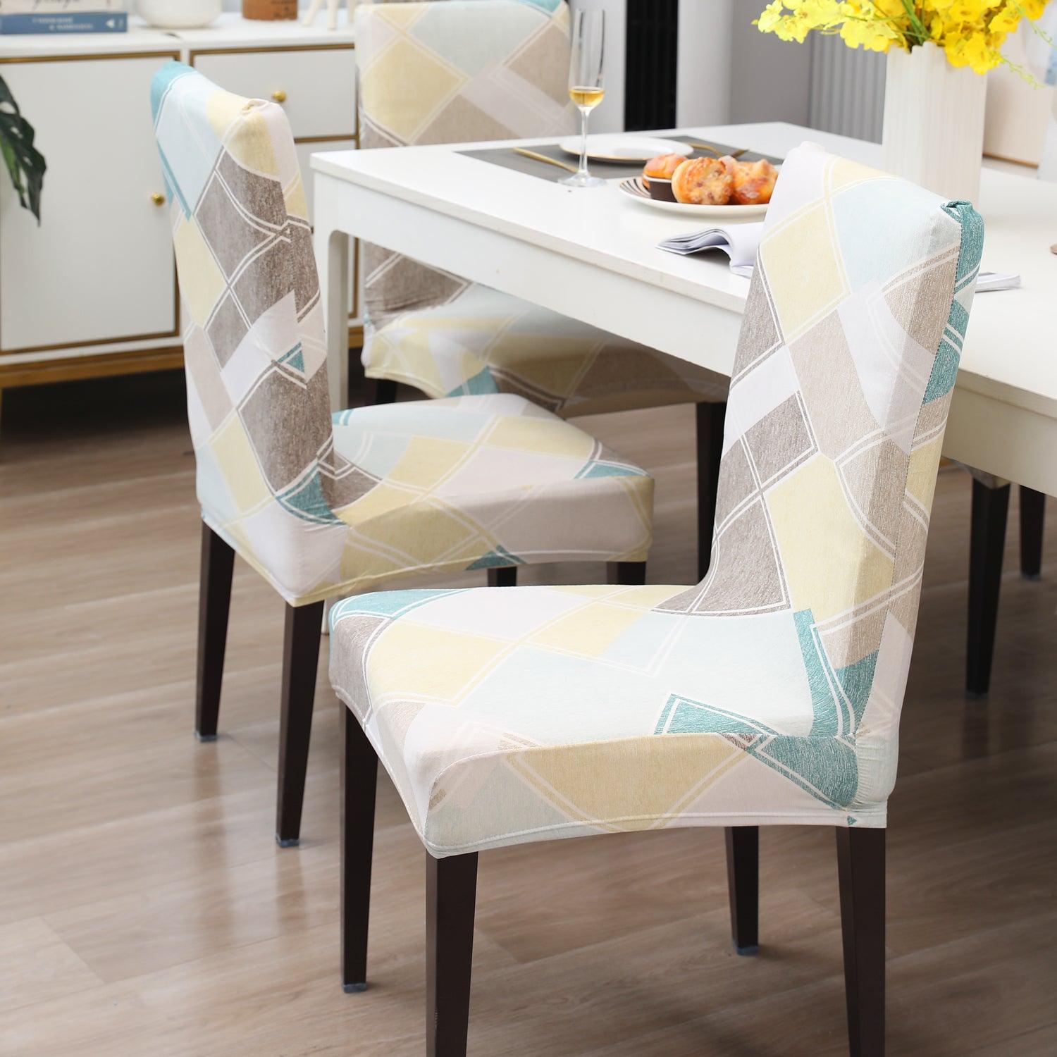 Pastel Diamond print chair covers for dining chairs | Hokipo