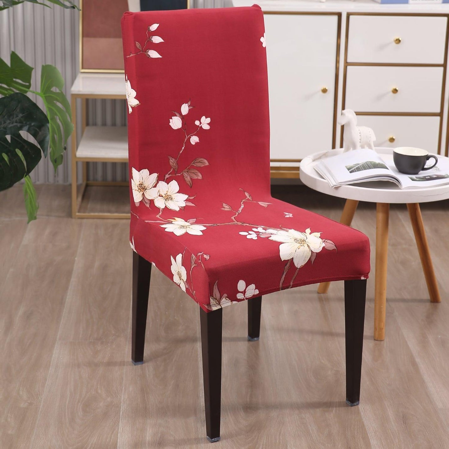 Red White Jasmine Flowers print chair covers Set | Hokipo