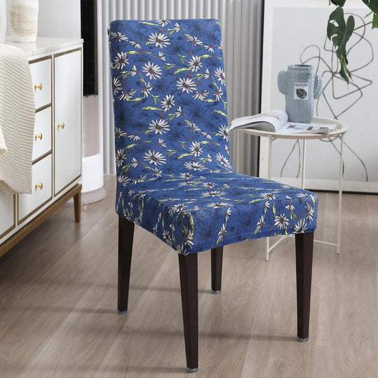 Royal Blue White Flowers chair covers Set