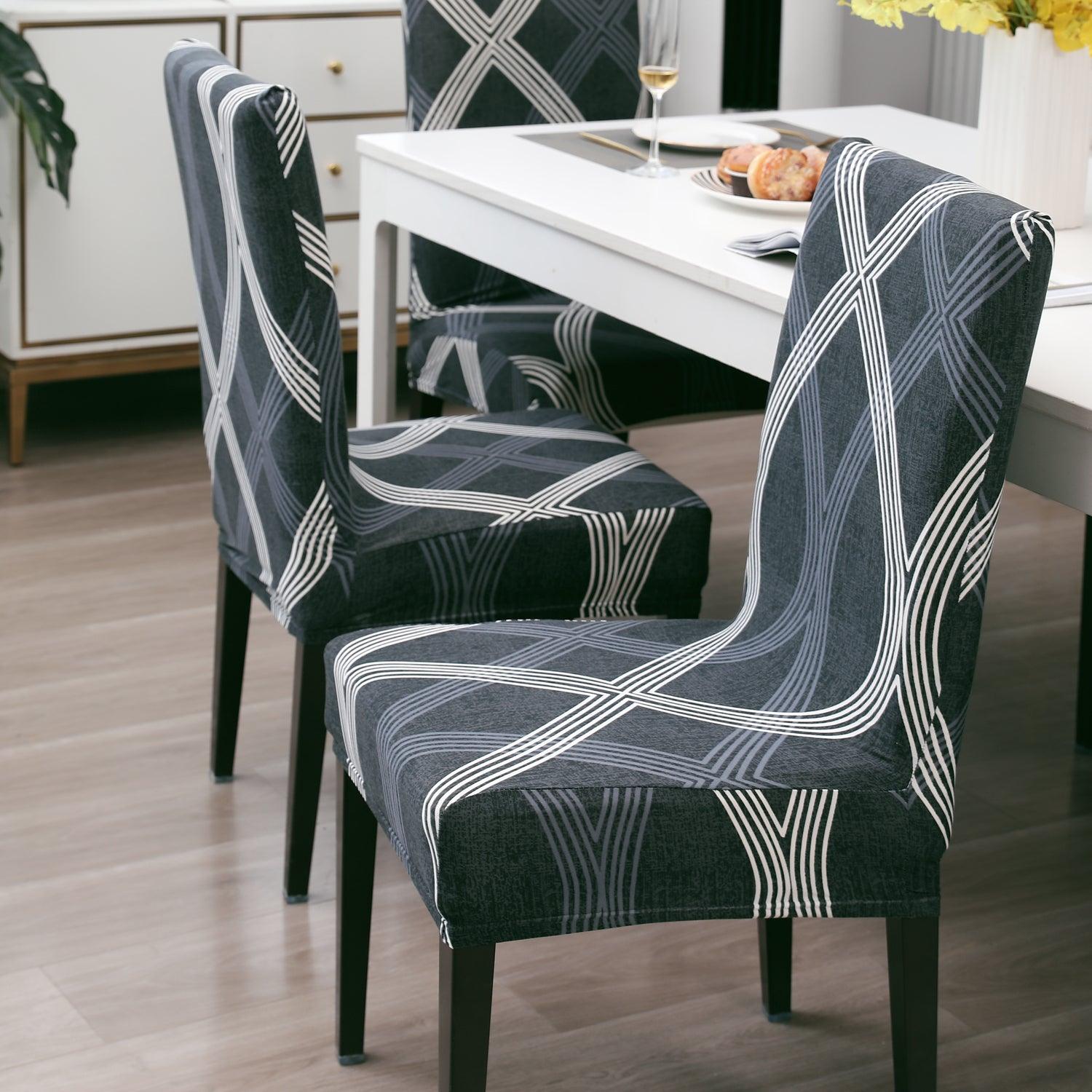 Shadow Grey print elastic dining chair covers | Hokipo
