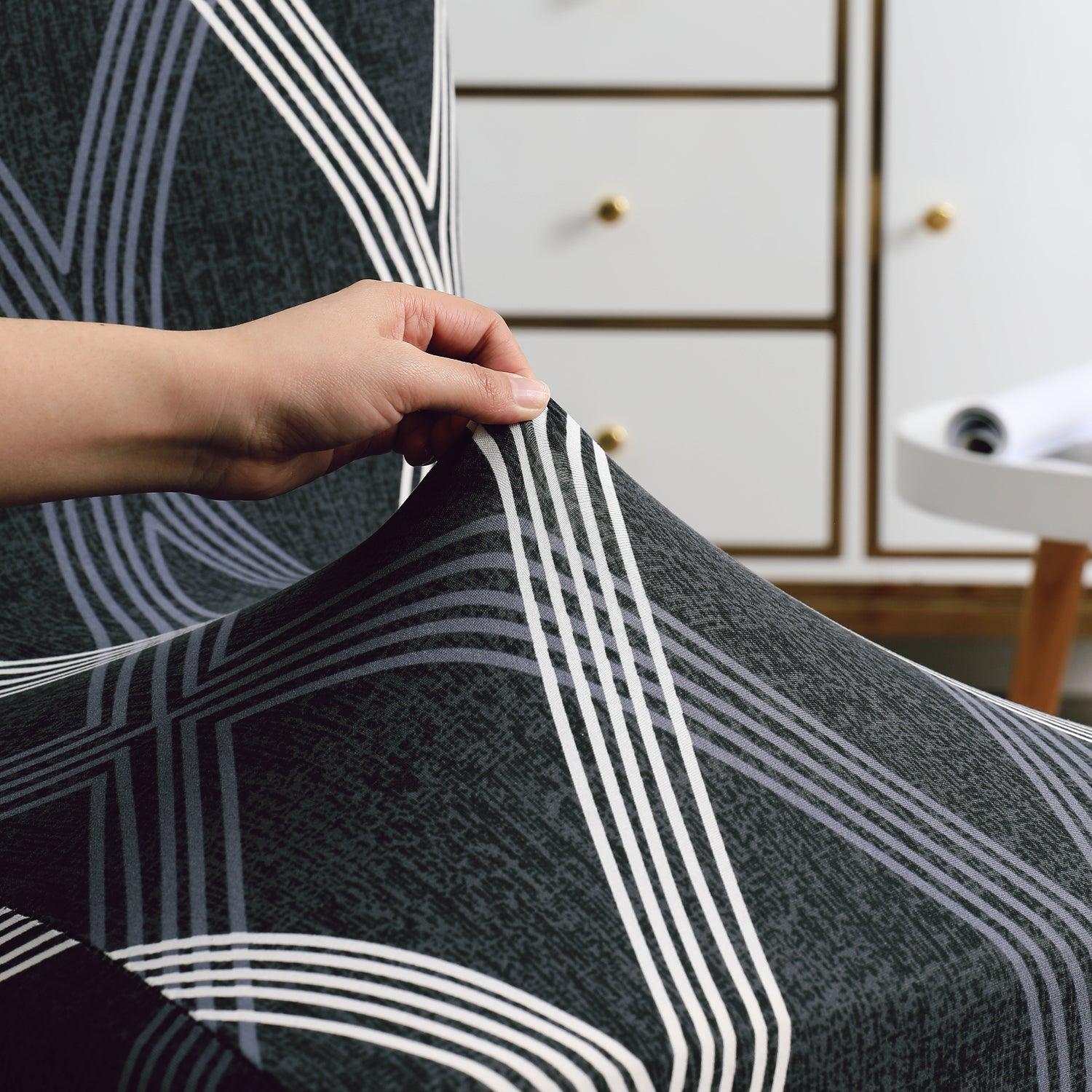 Shadow Grey print stretchable dining chair covers | Hokipo