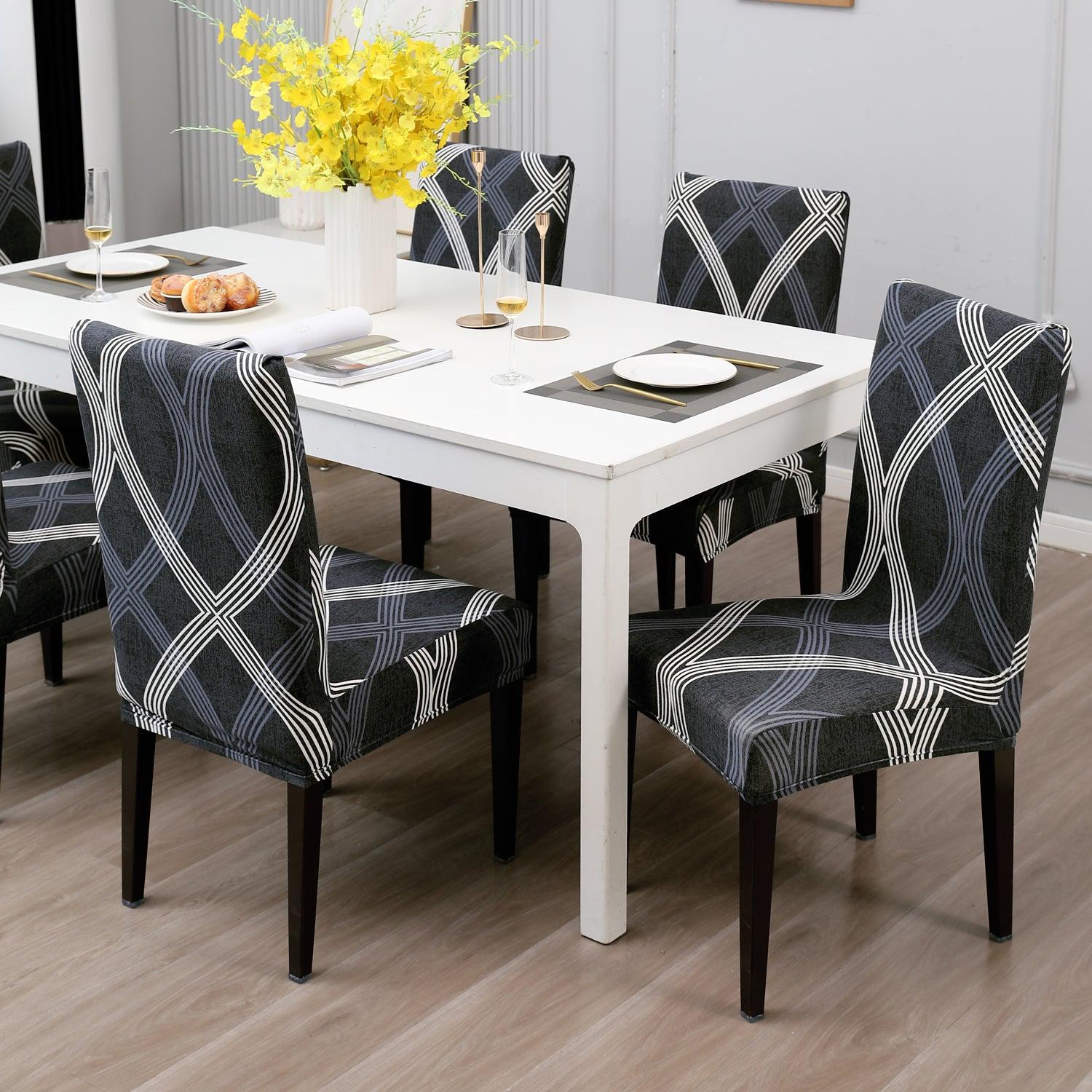 Shadow Grey print chair covers for dining chairs | Hokipo