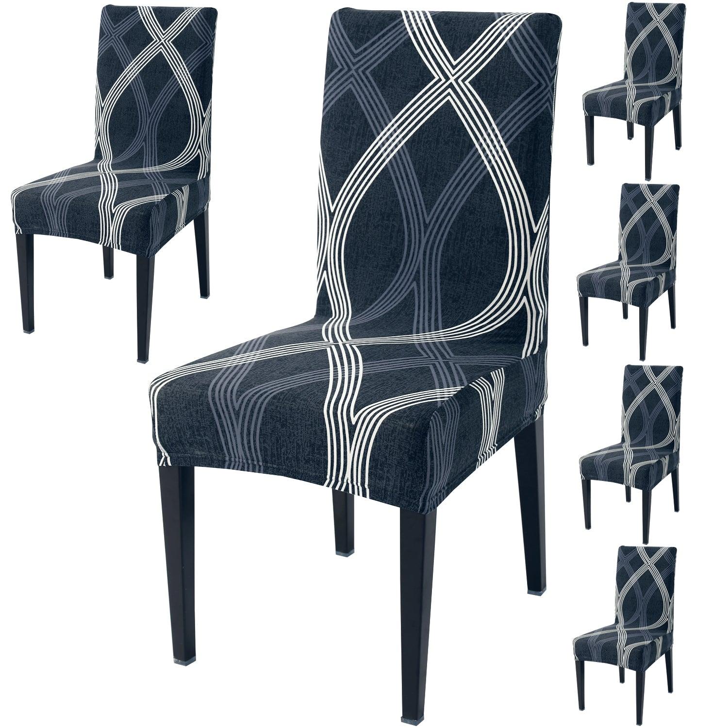 Shadow Grey print dining chair covers set of 6 | Hokipo