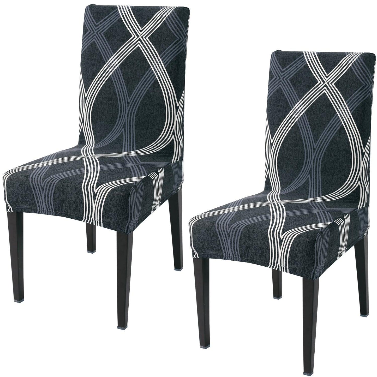 Shadow Grey print elastic chair covers set of 2 | Hokipo