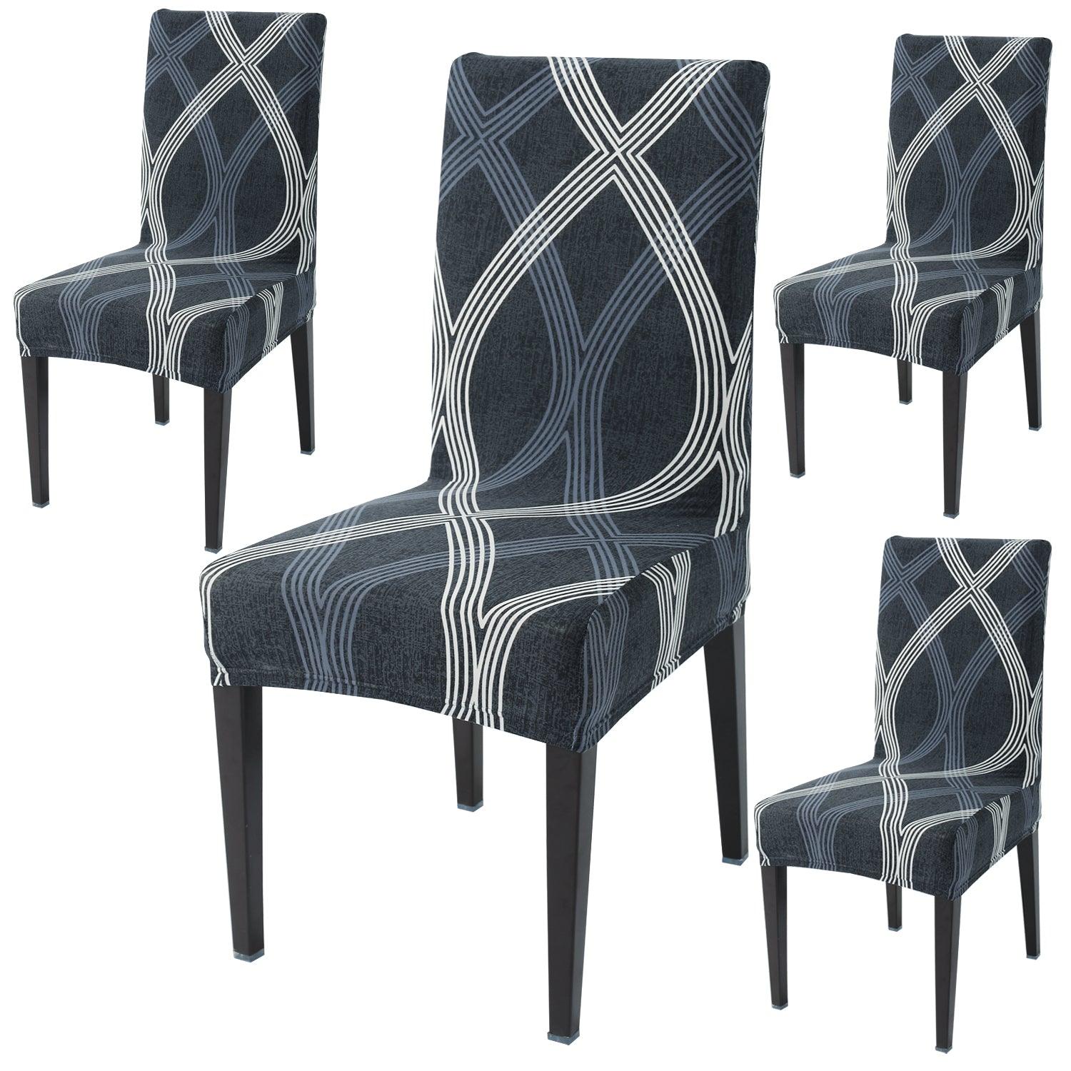 Shadow Grey print dining chair covers set of 4 | Hokipo