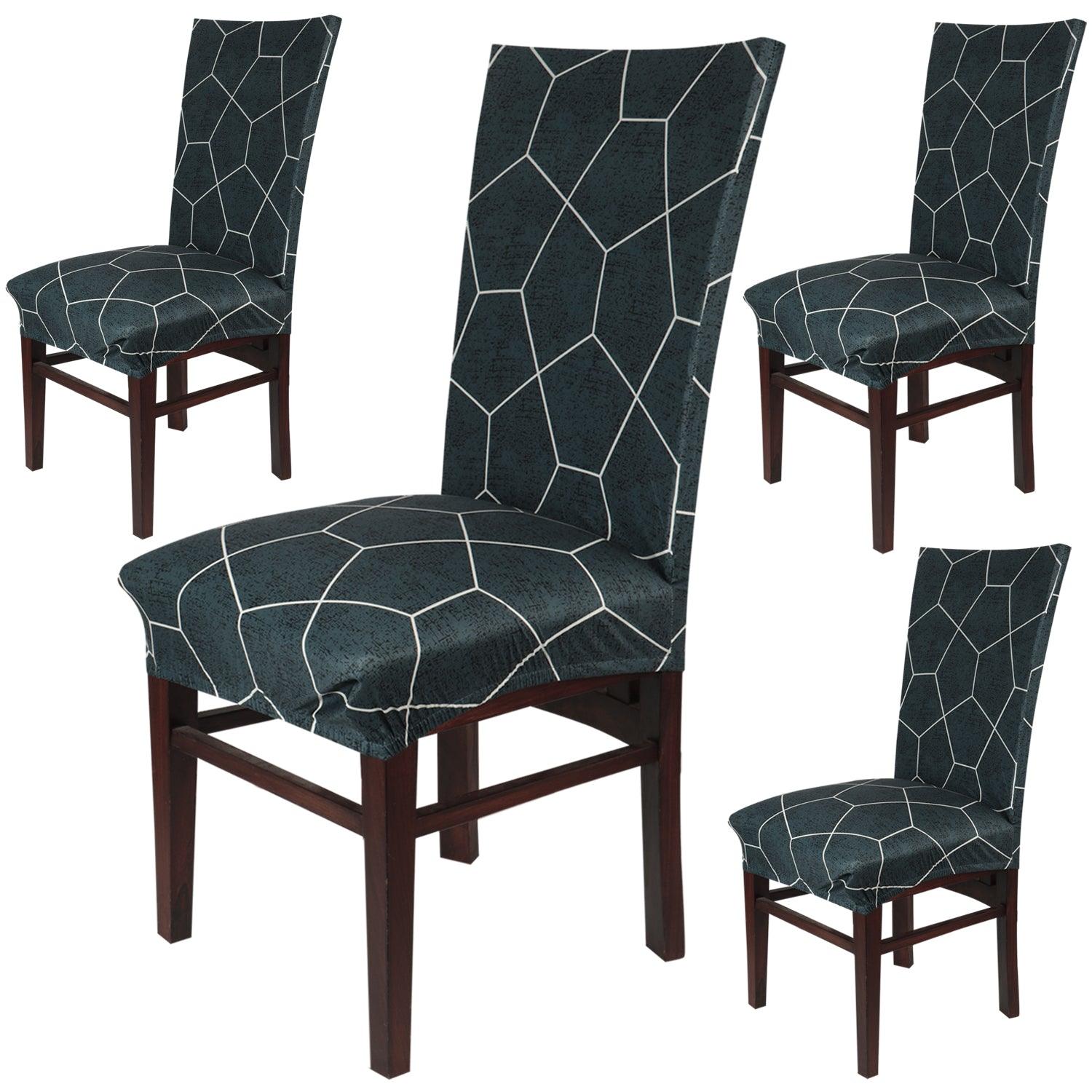 Shadow Grey Pentagon Print dining chair covers set of 4