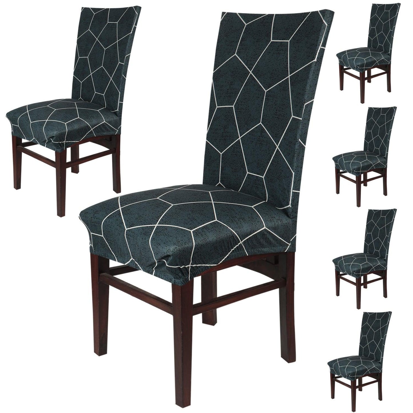 Shadow Grey Pentagon Print dining chair covers set of 6