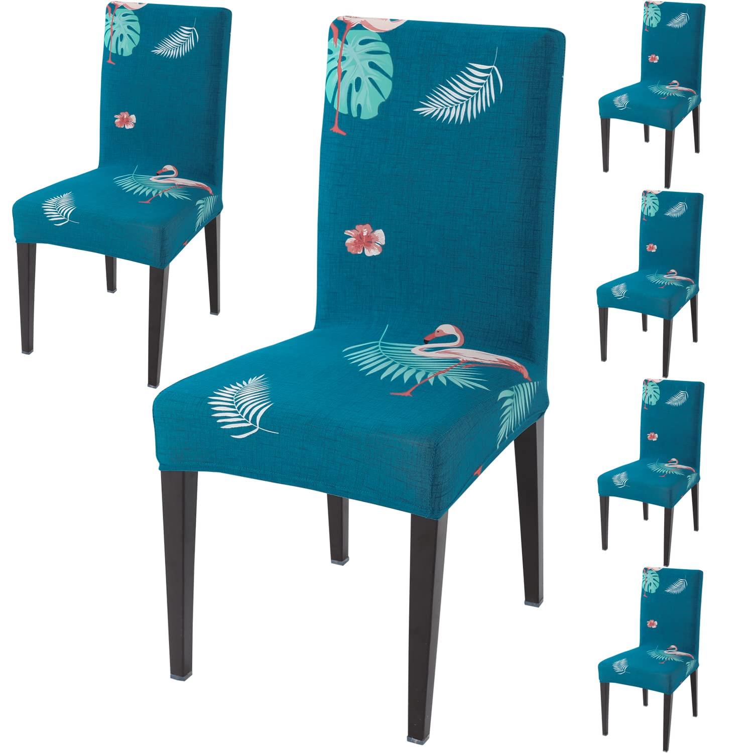 Sky Blue Feather print dining chair covers set of 6 | Hokipo