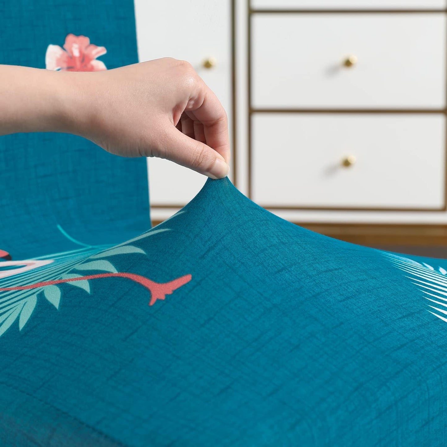 Sky Blue Feather print stretchable dining chair covers | Hokipo