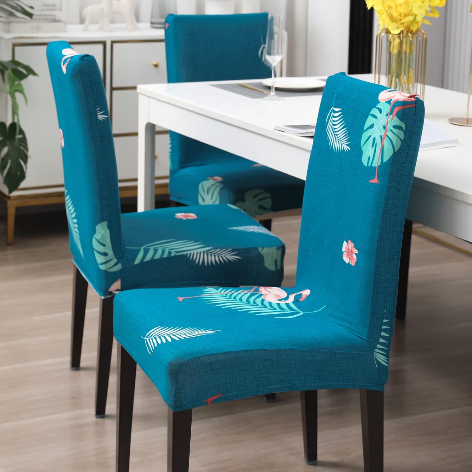 Sky Blue Feather print elastic dining chair covers | Hokipo